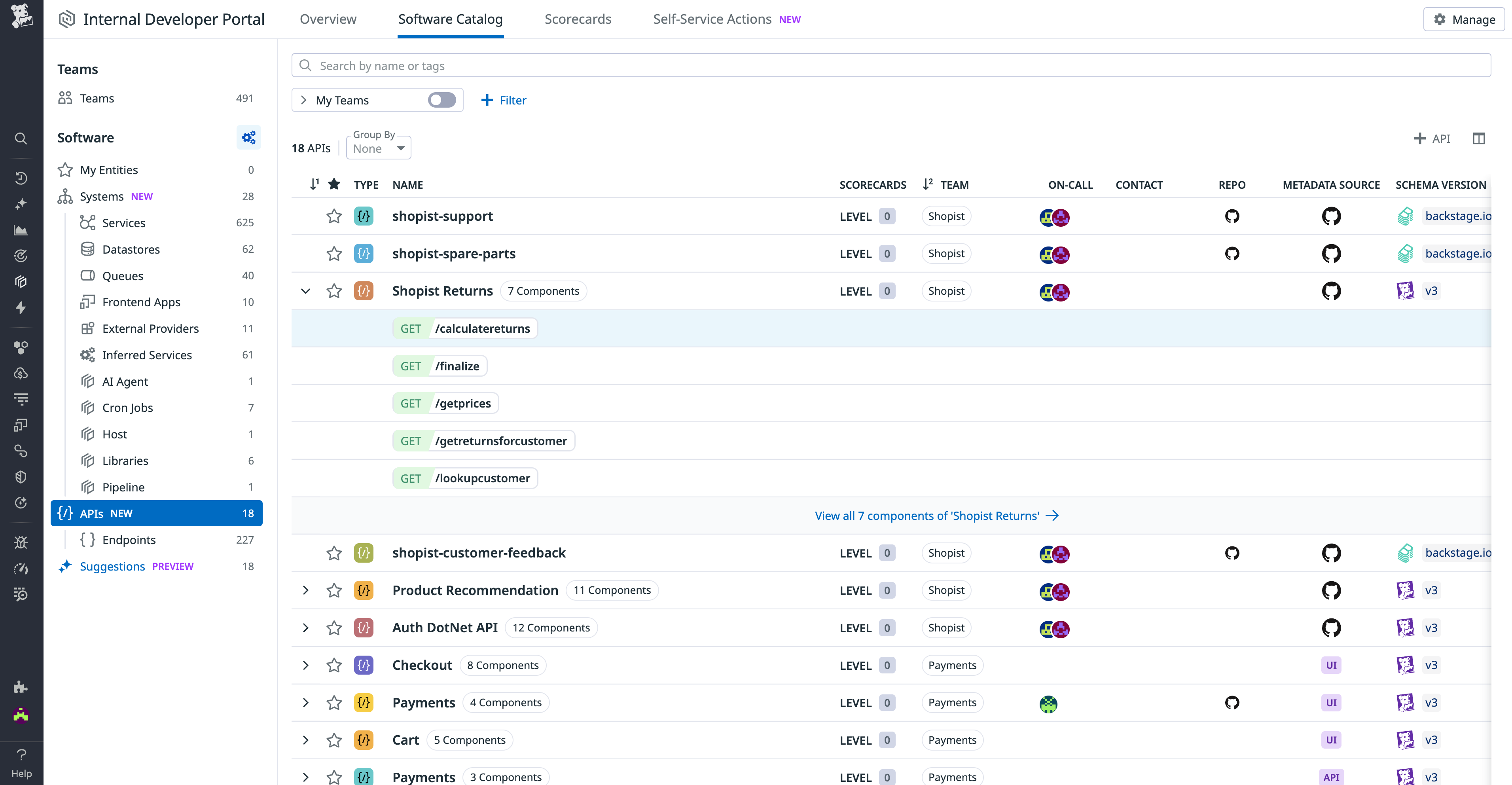 Software Catalog API explorer