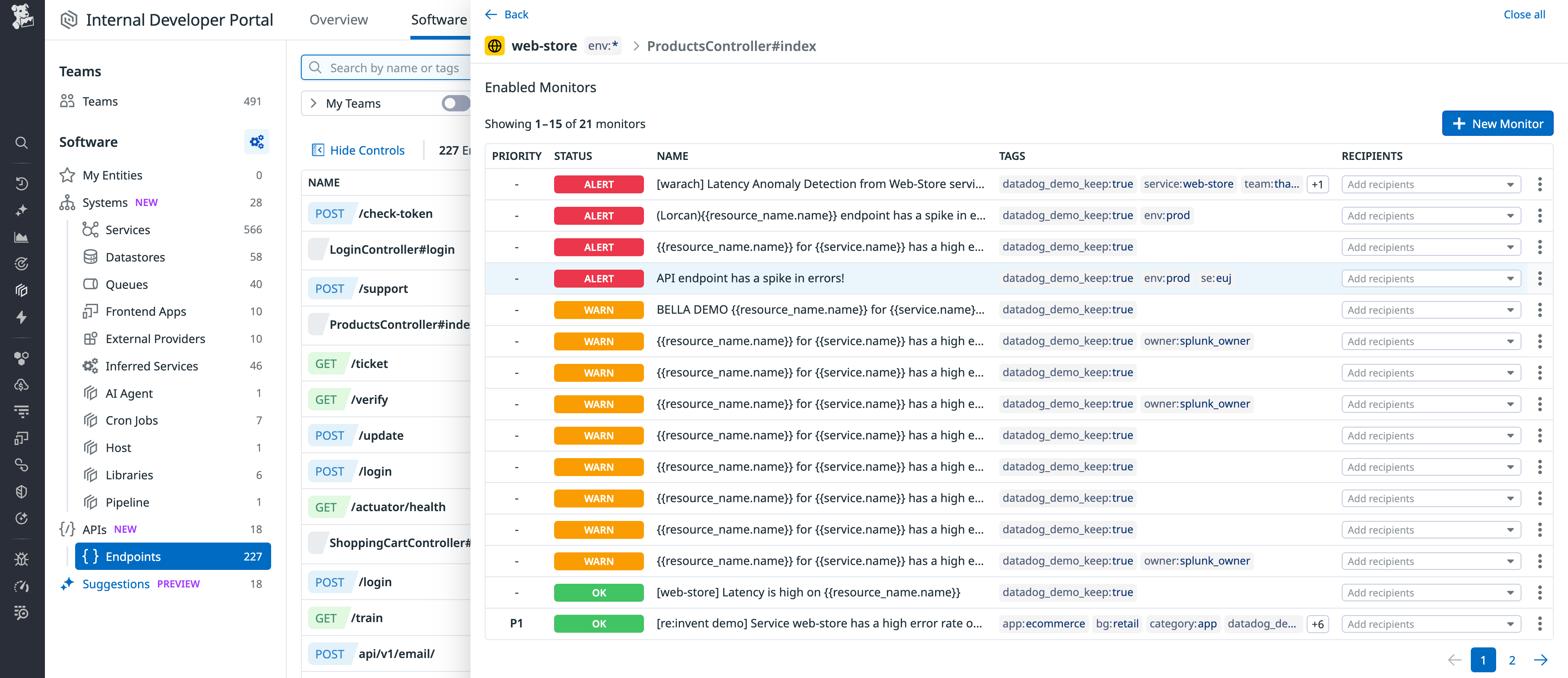 Software Catalog API monitor list