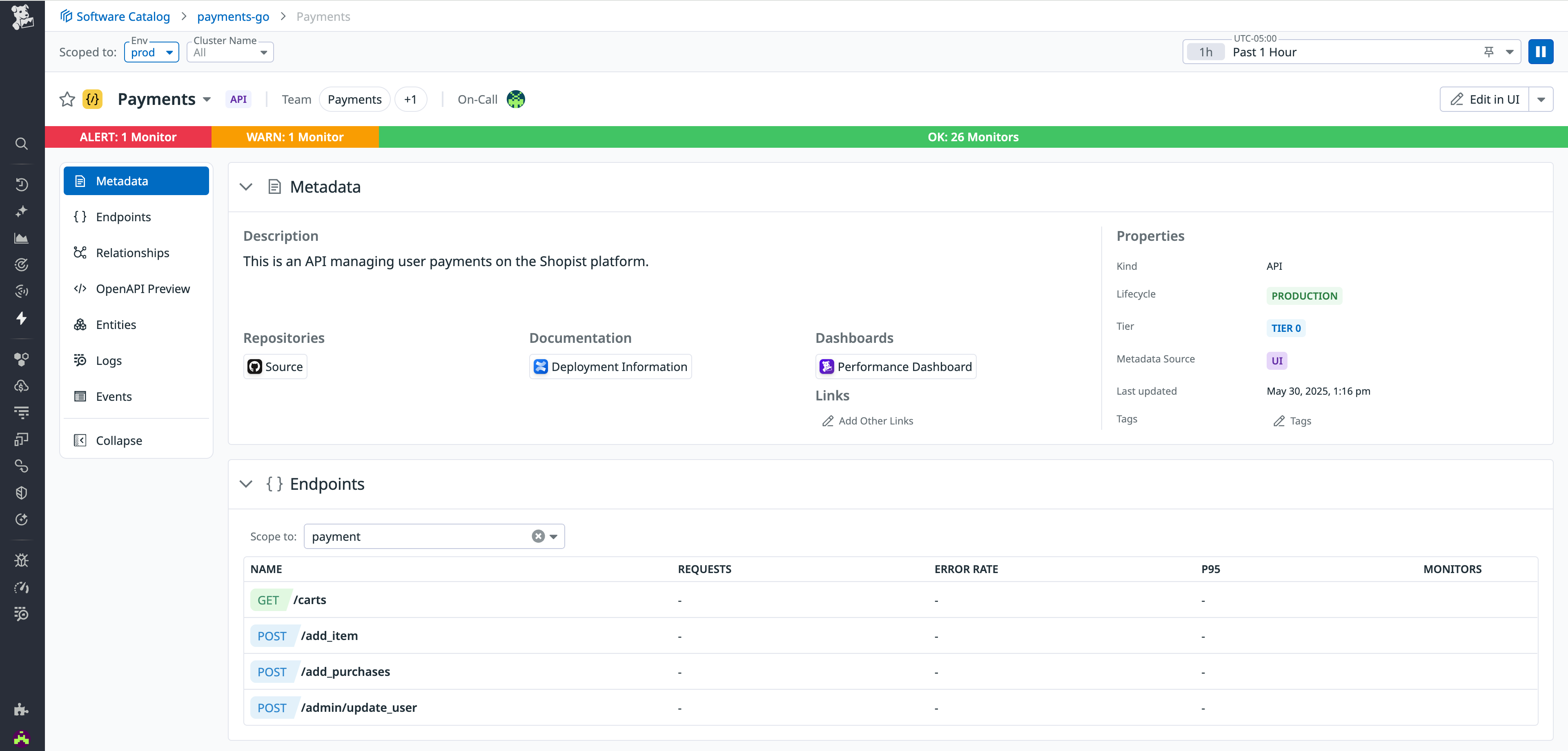 API page in Software Catalog