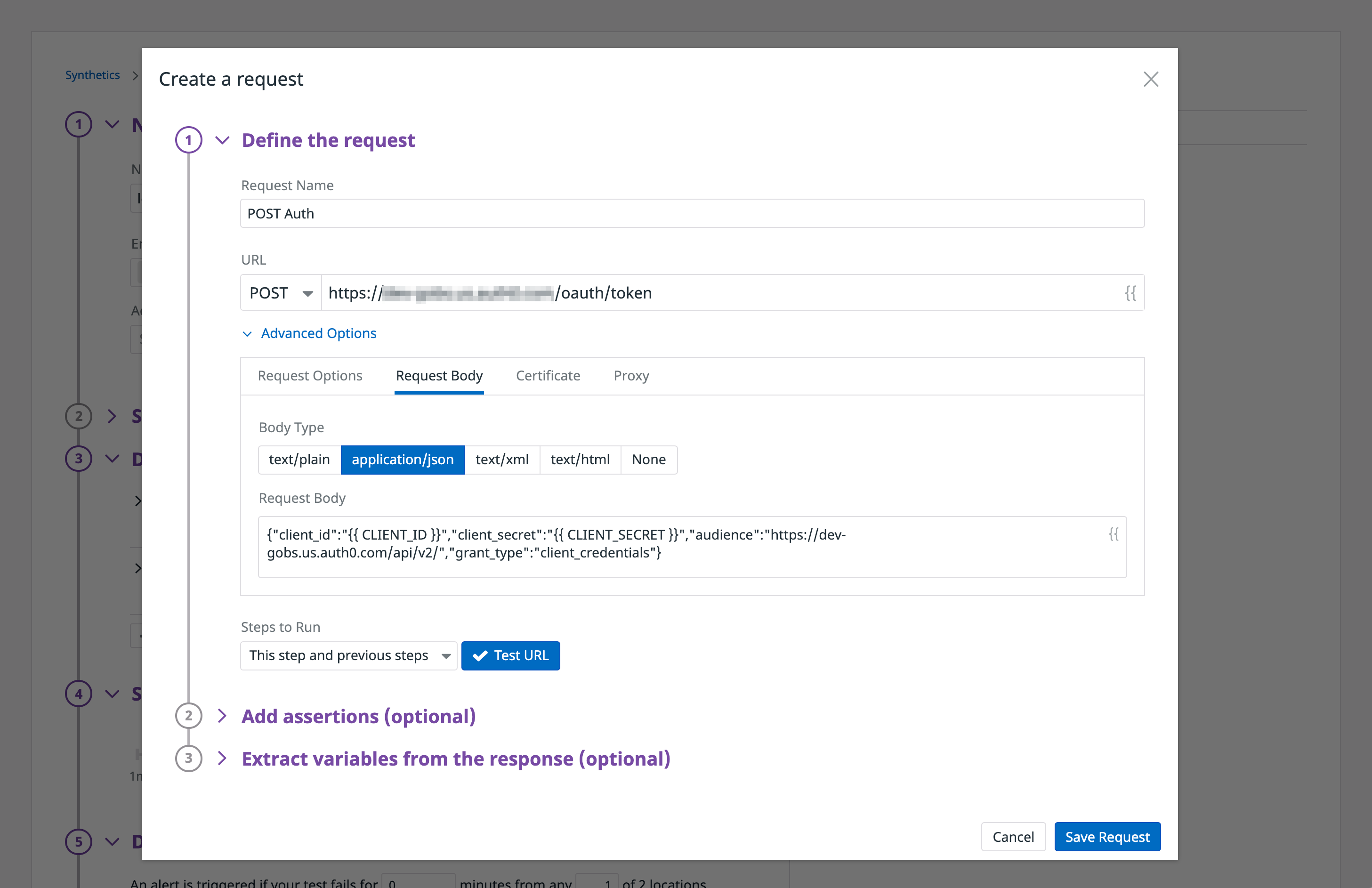 POST request in a multistep test