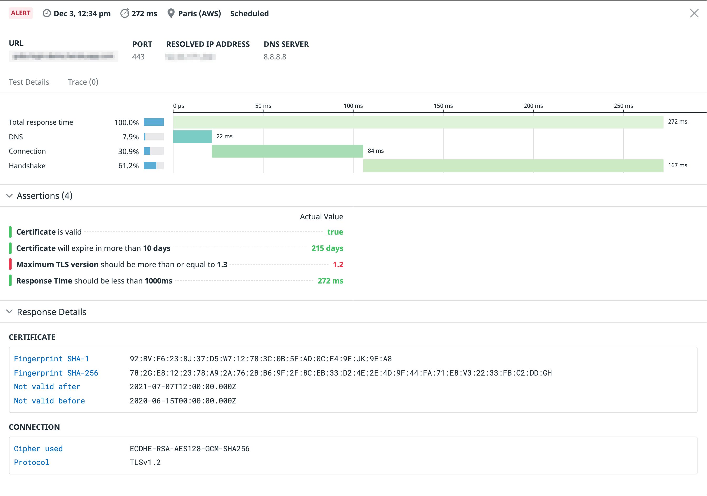 Troubleshoot further with SSL API test alerts