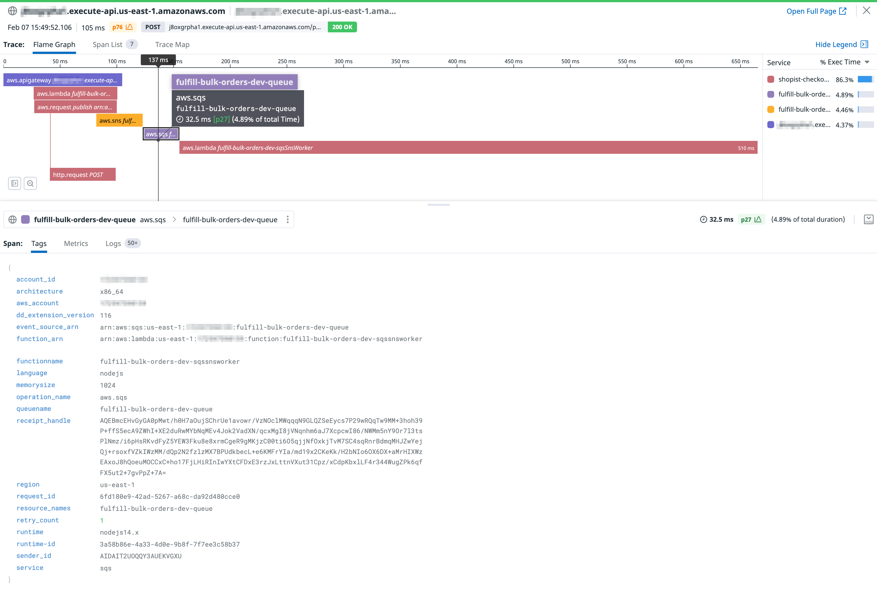 View the trace's flame graph for more context