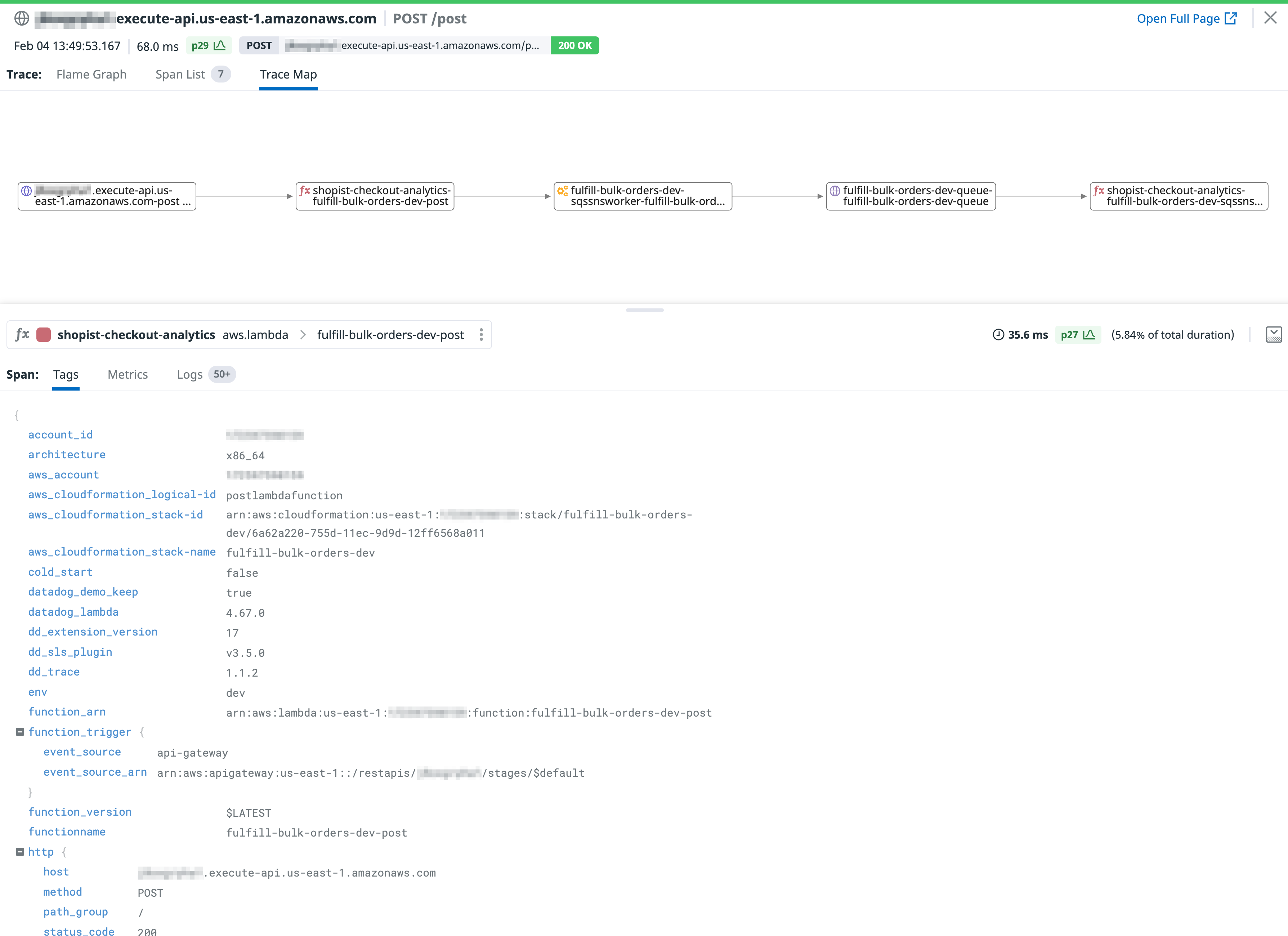 View all services involved in a request with the Trace Map