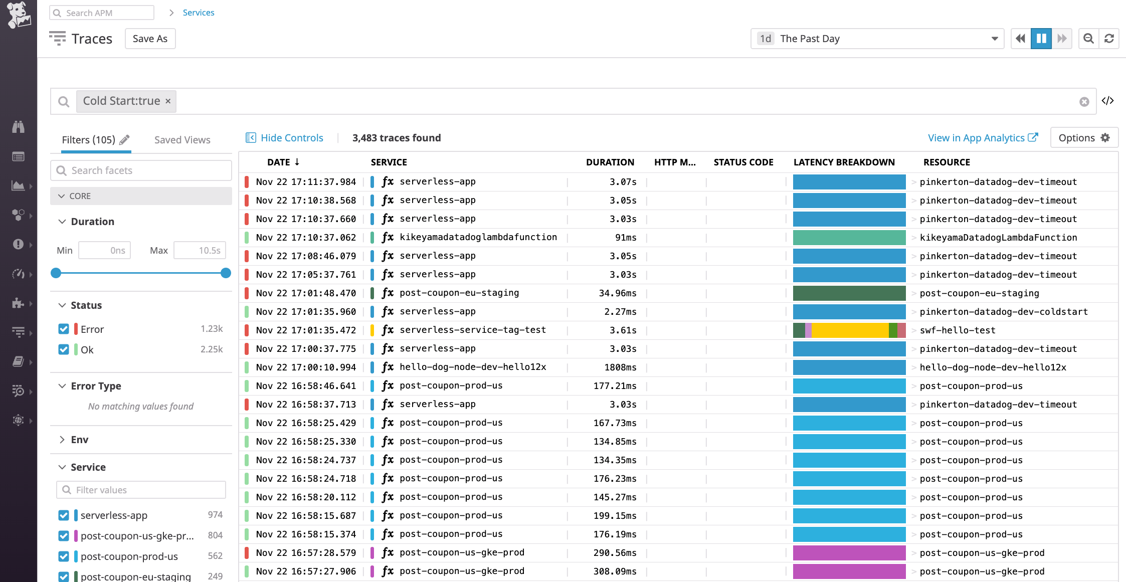 You can search your request traces to identify cold starts in your AWS Lambda functions.
