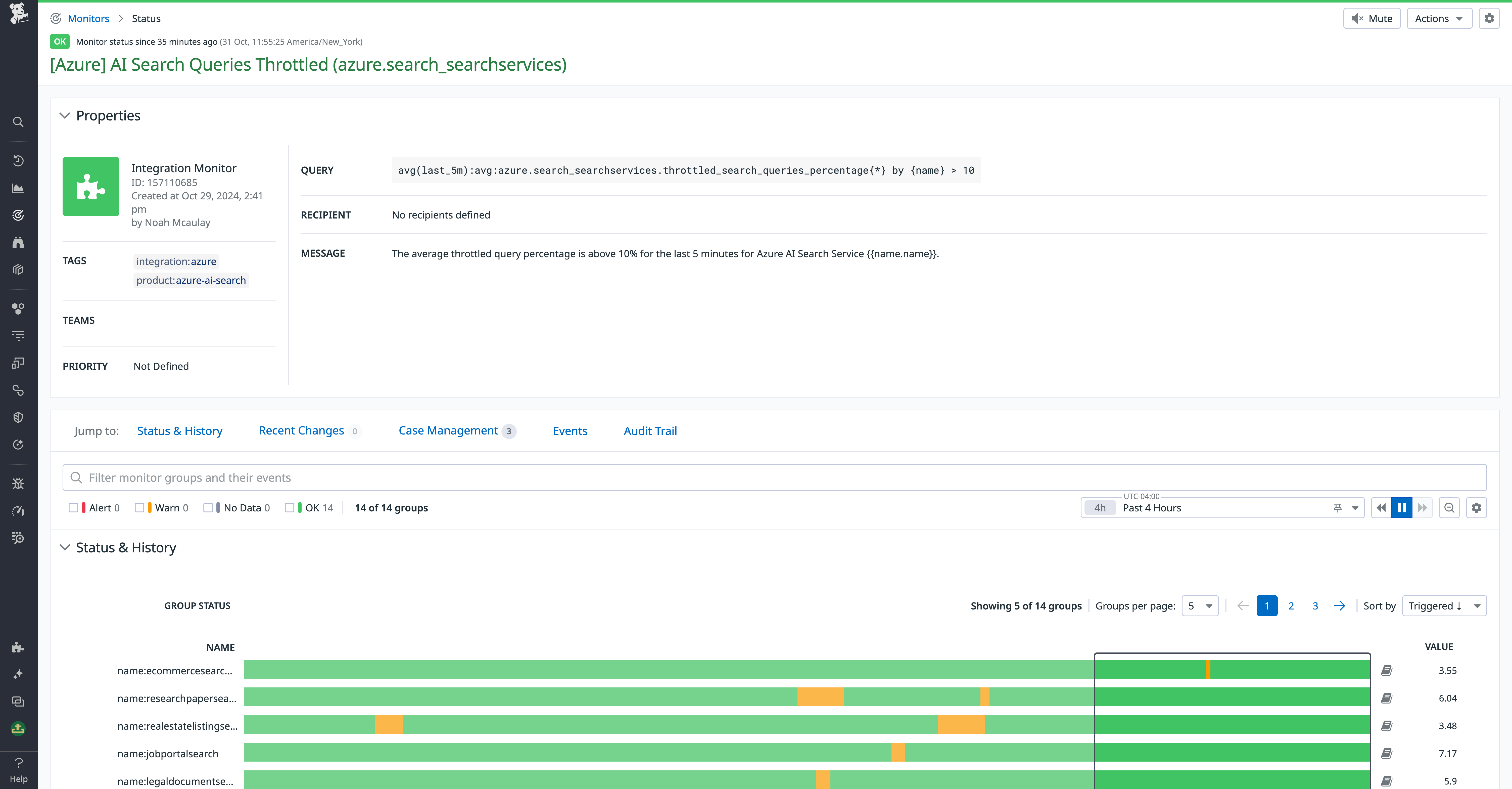 Monitoring Azure AI Search query throttling with the out-of-the-box monitor
