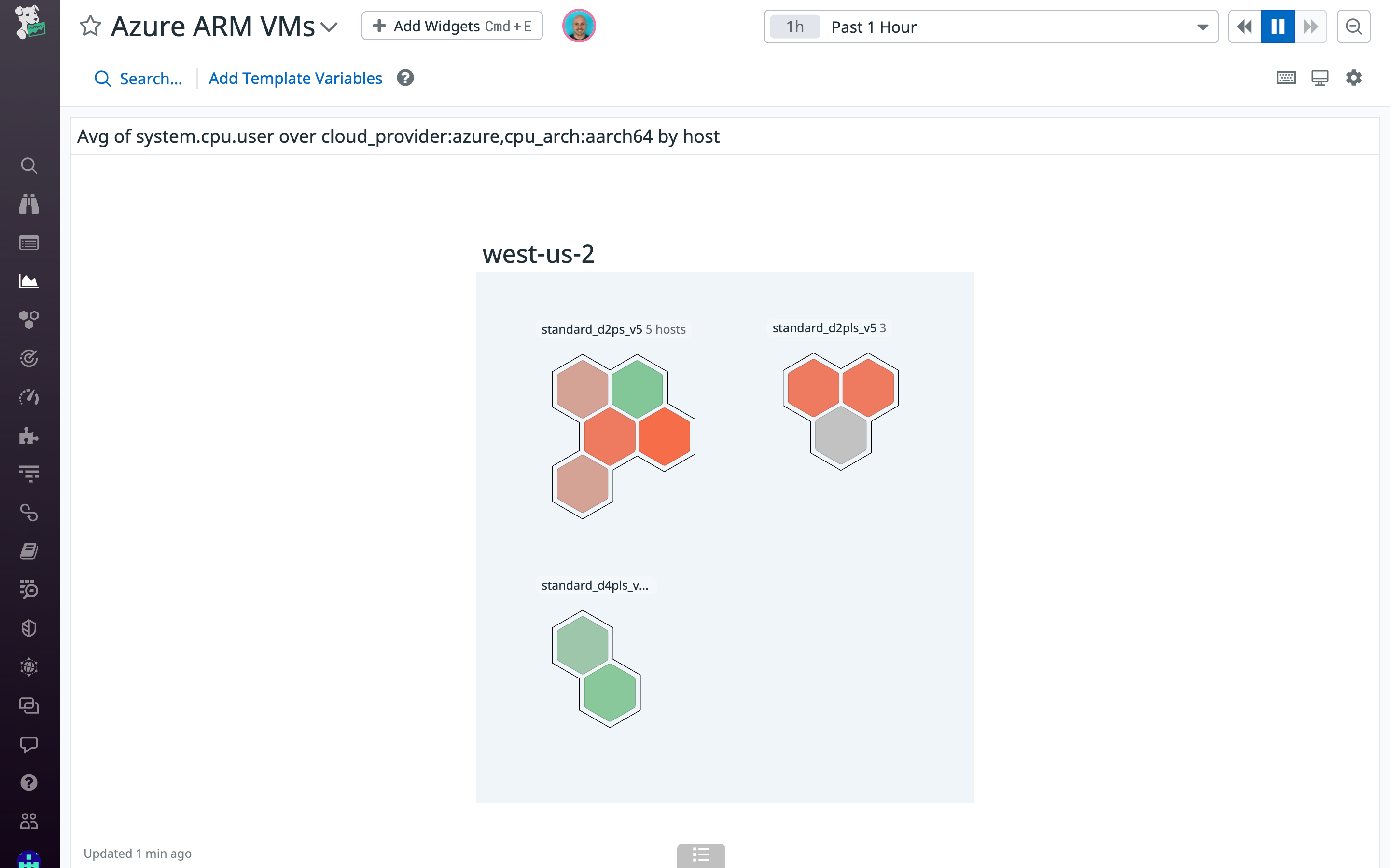 Datadog host map showing Arm-based VMs.