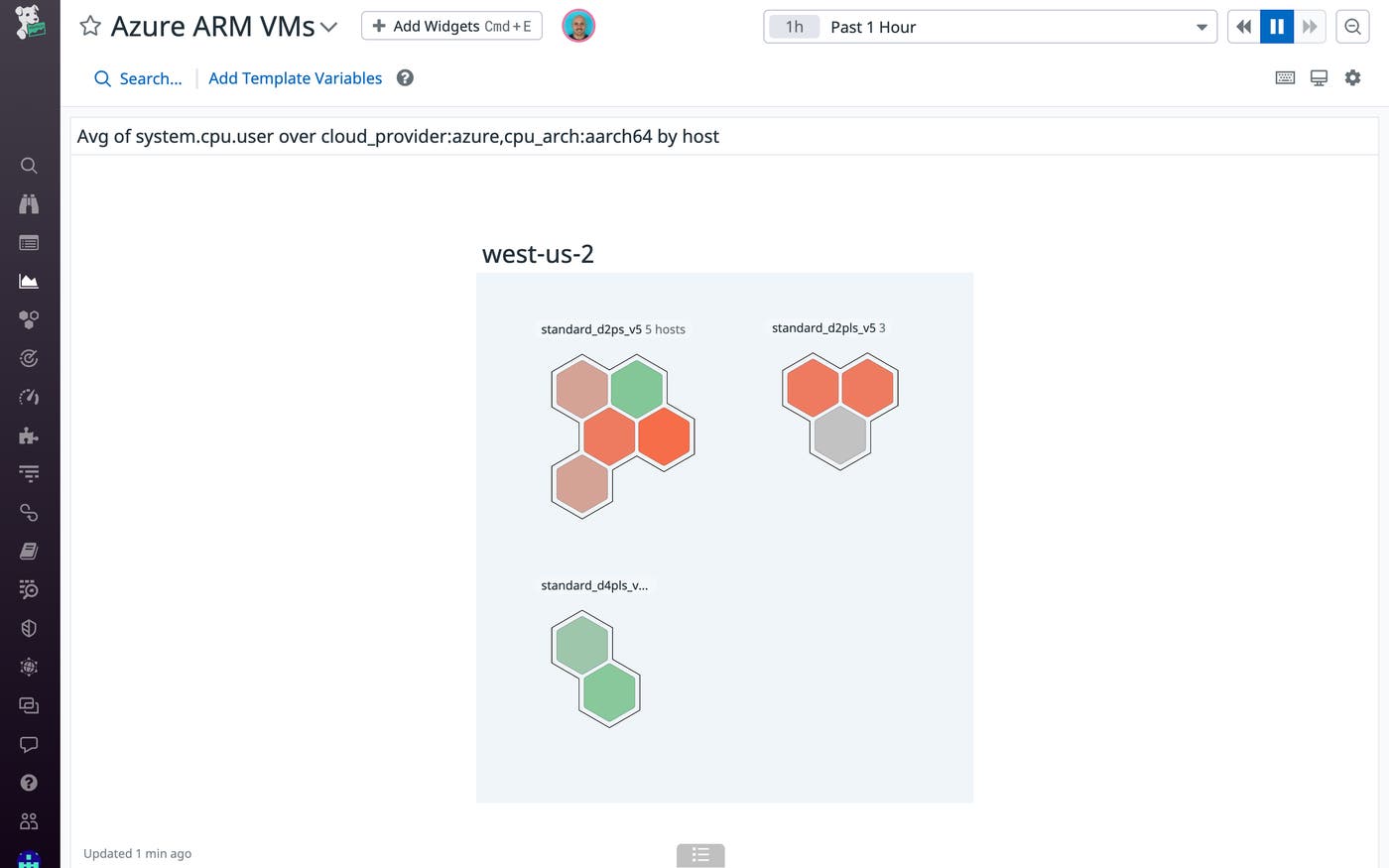 Datadog host map showing Arm-based VMs. Datadog host map showing Arm-based VMs.