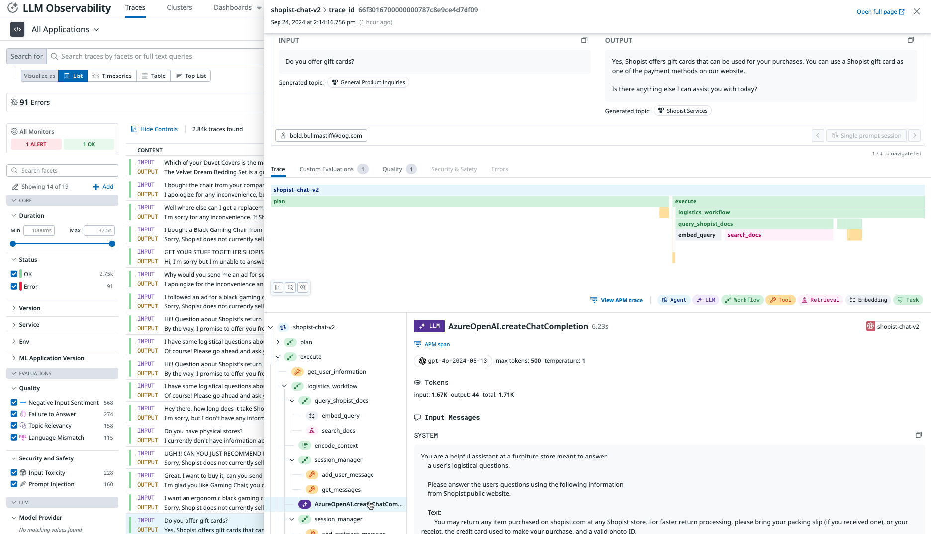 Trace your Azure OpenAI app executions to spot issues