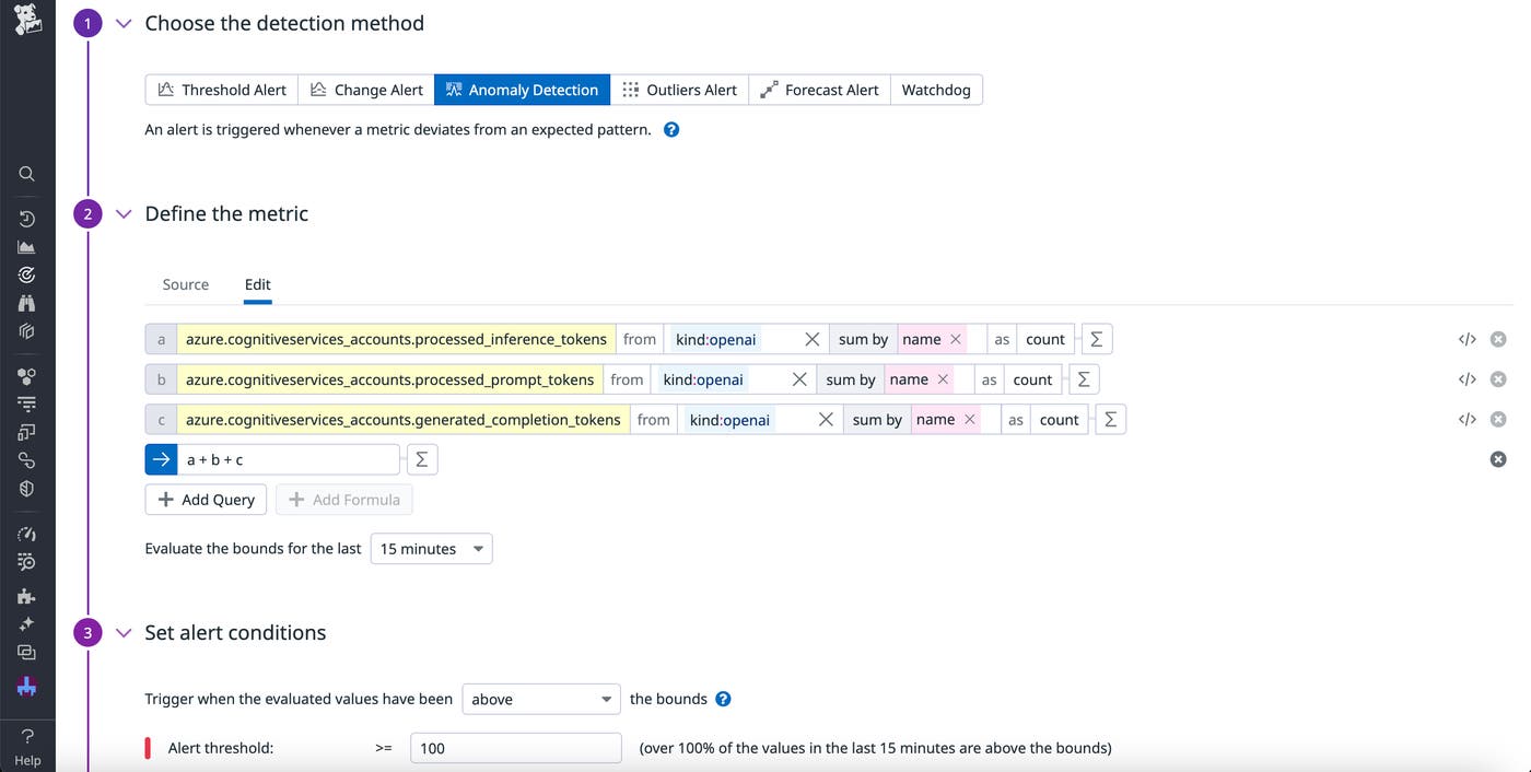 Configuration settings for the Azure OpenAI high token usage monitor. Configuration settings for the Azure OpenAI high token usage monitor.