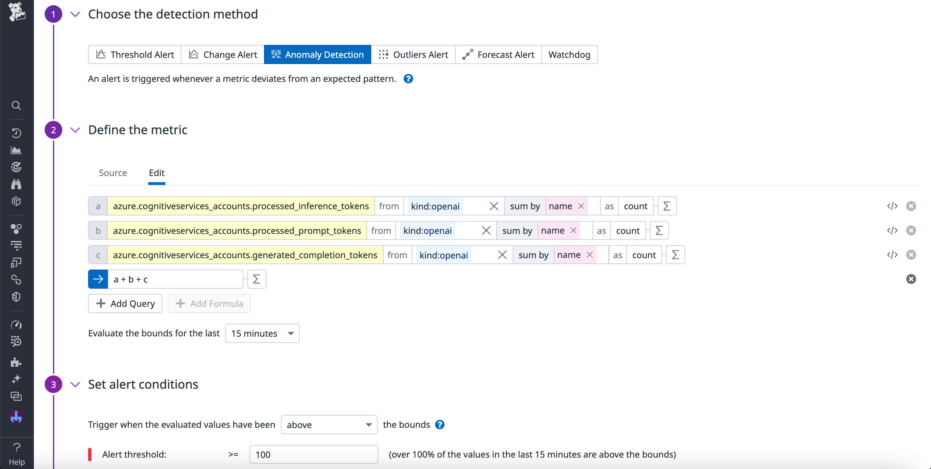 Configuration settings for the Azure OpenAI high token usage monitor. Configuration settings for the Azure OpenAI high token usage monitor.