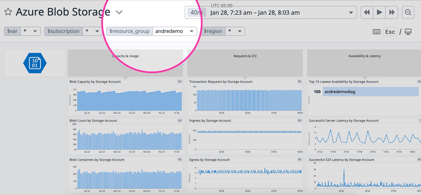 Filter views by using template variables in Datadog Azure Storage dashboard Filter views by using template variables in Datadog Azure Storage dashboard