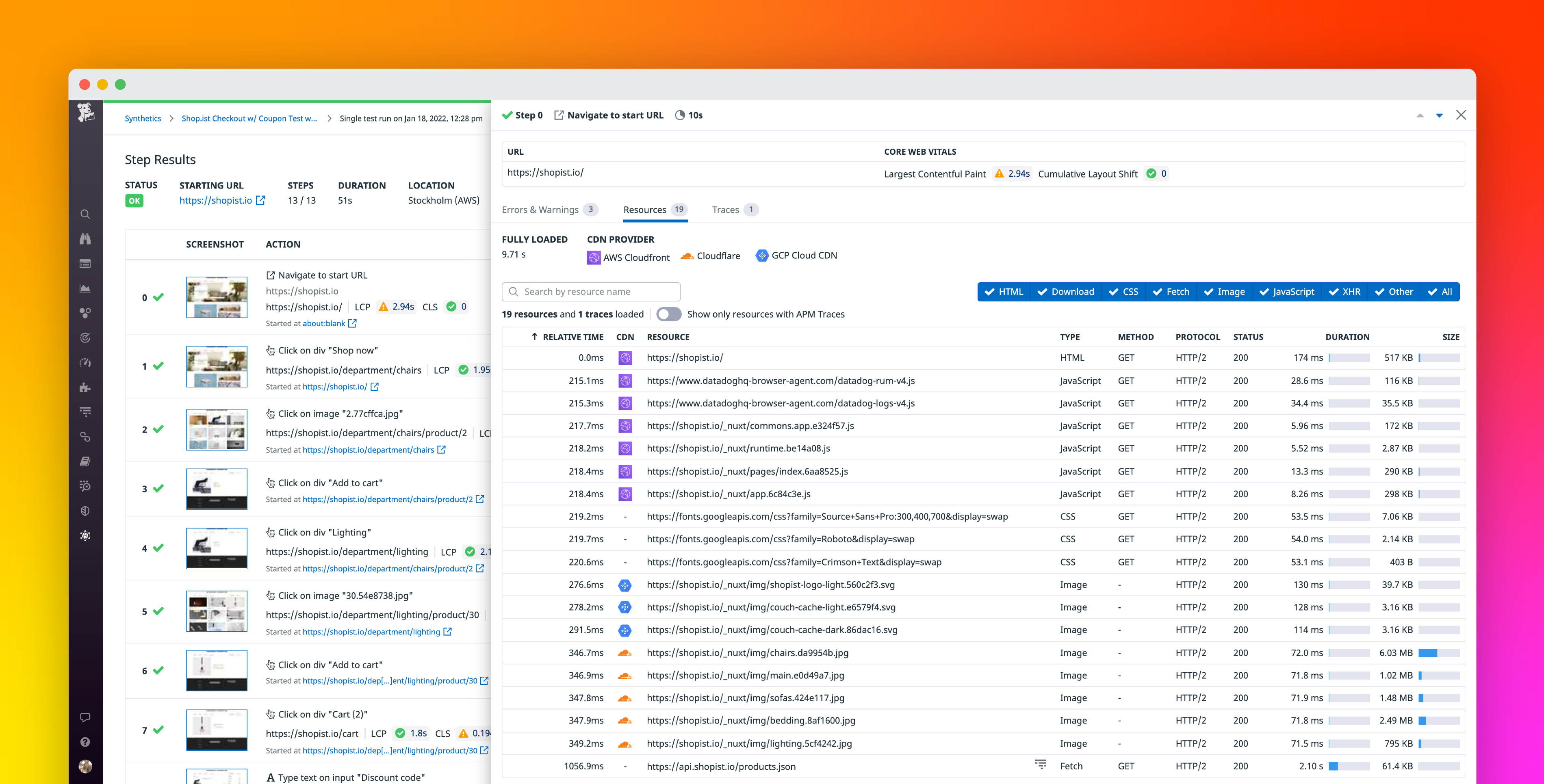 Monitor CDN performance within your Synthetic tests