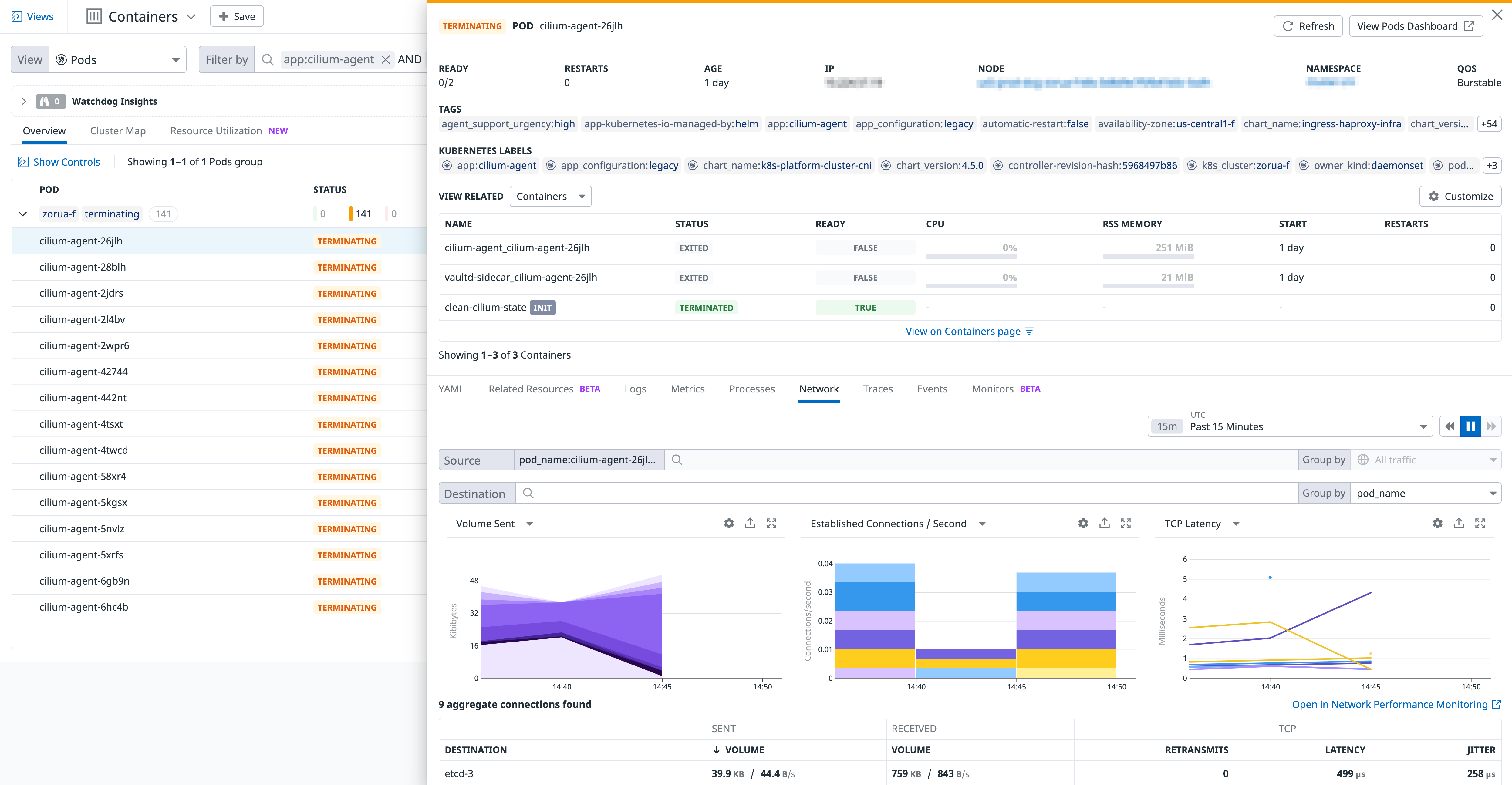 Review Cilium pods with Datadog's Live Container view