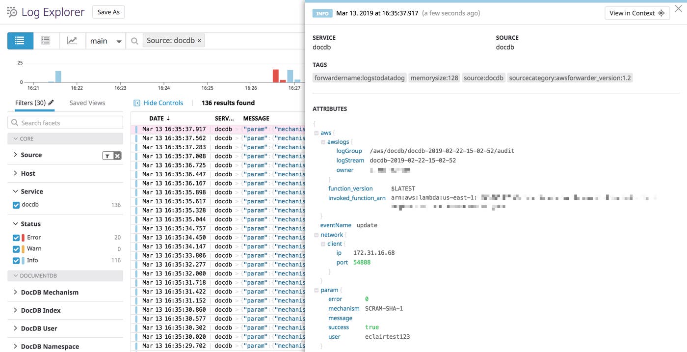 Datadog's Amazon DocumentDB audit log parsing Datadog's Amazon DocumentDB audit log parsing