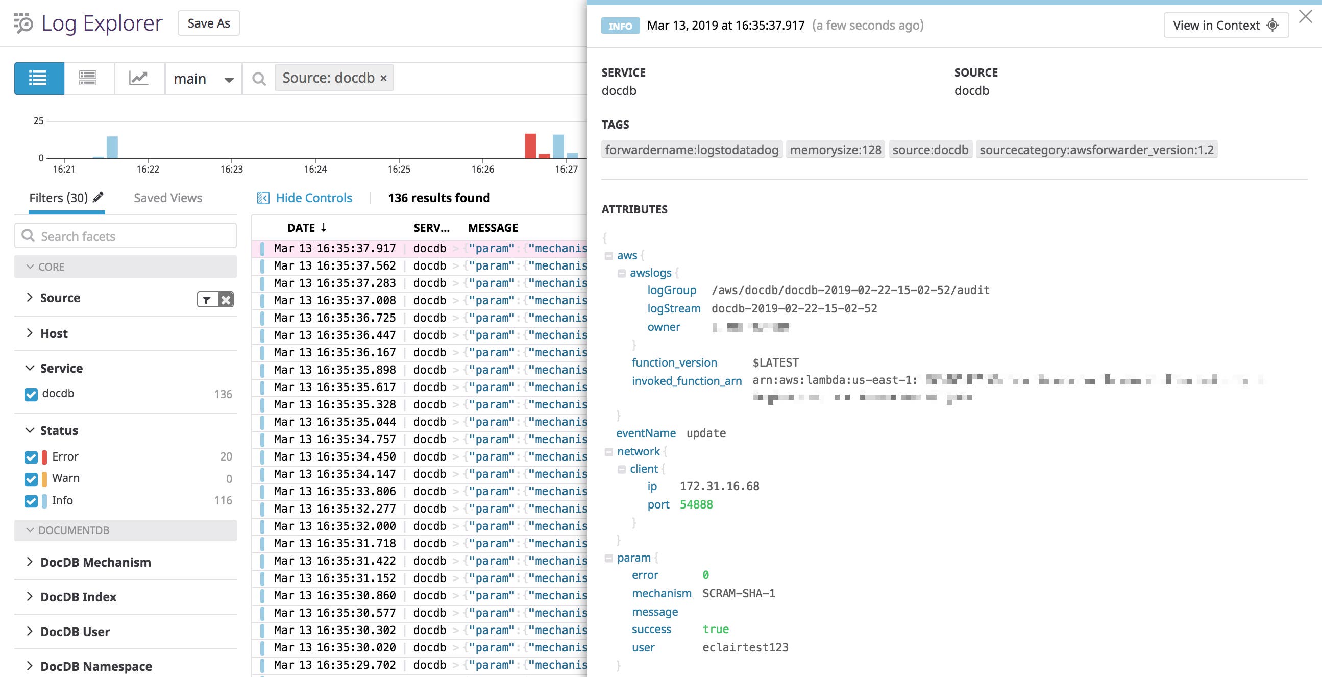 Datadog's Amazon DocumentDB audit log parsing Datadog's Amazon DocumentDB audit log parsing