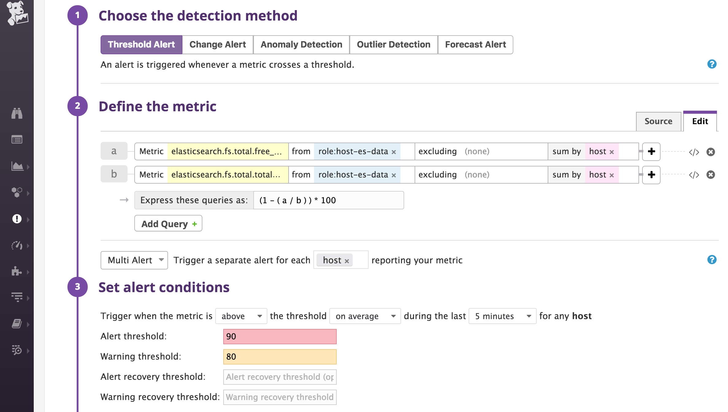 elasticsearch alerts - disk space monitor