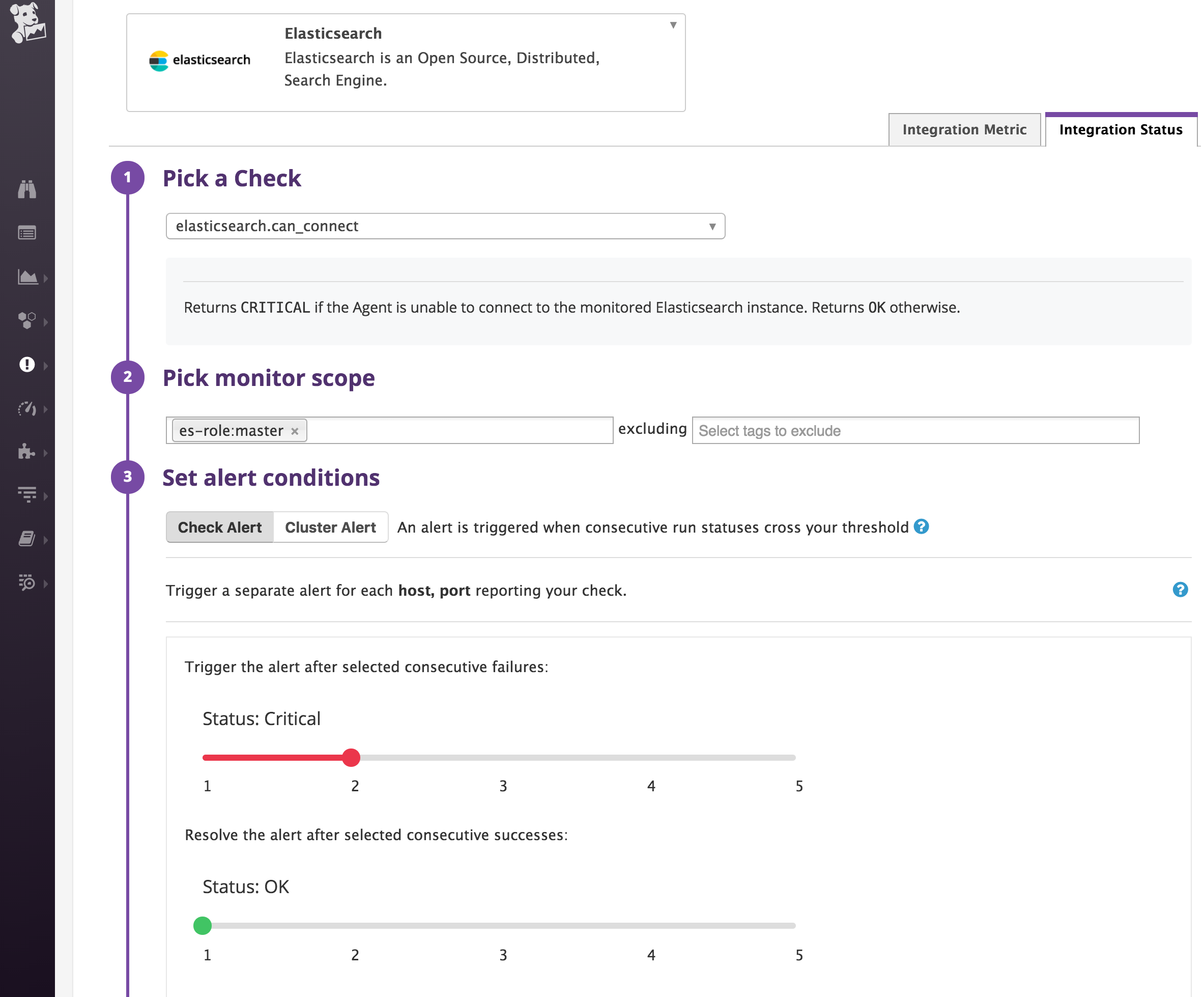 Elasticsearch alerts - status check monitor