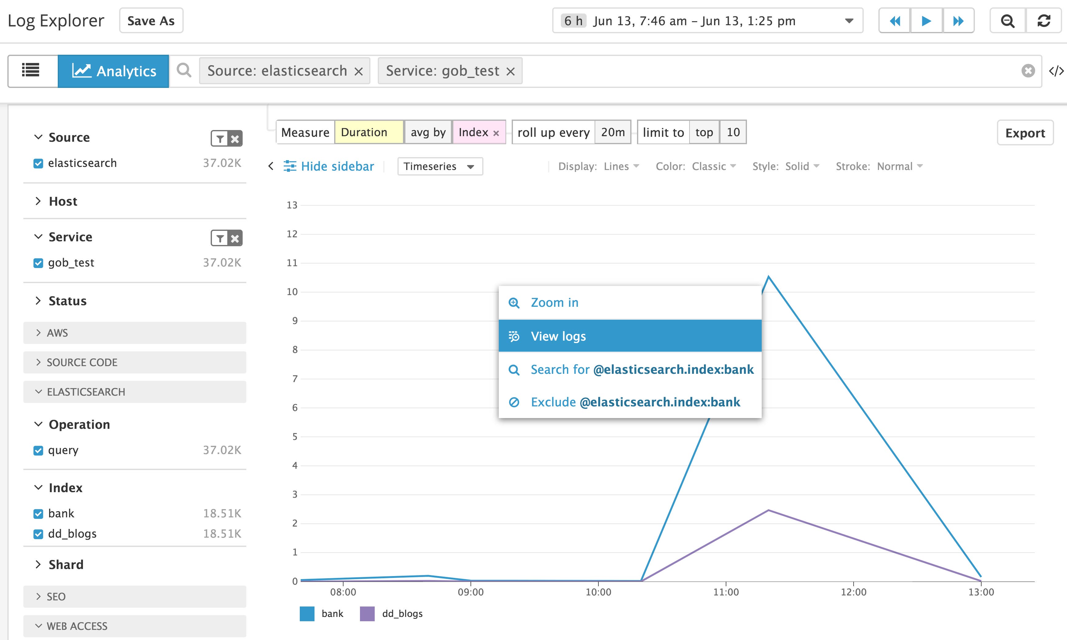 Datadog APM - Elasticsearch log analytics slow query logs dashboard Datadog APM - Elasticsearch log analytics slow query logs dashboard