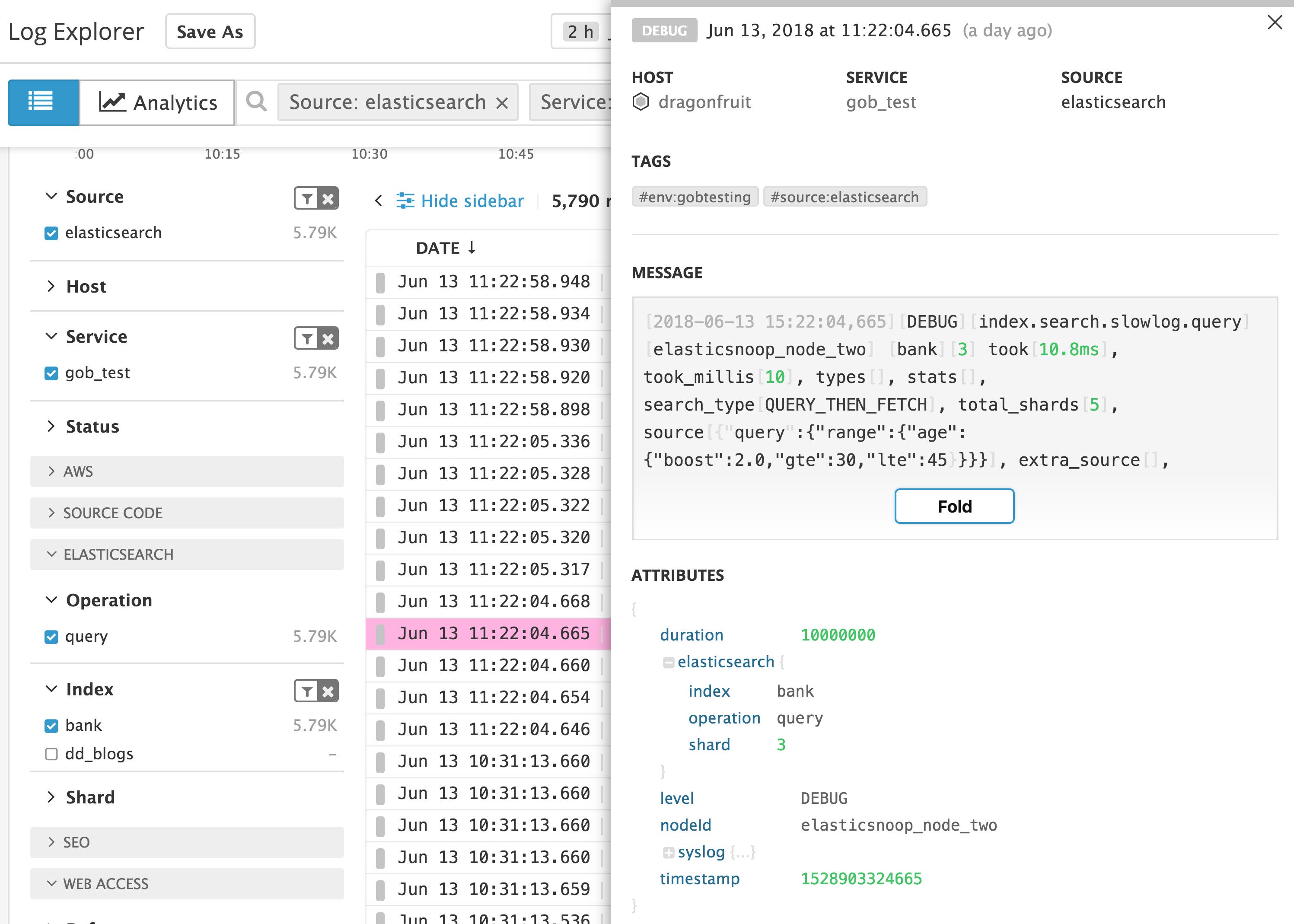 Datadog APM - Elasticsearch service page Datadog APM - Elasticsearch service page