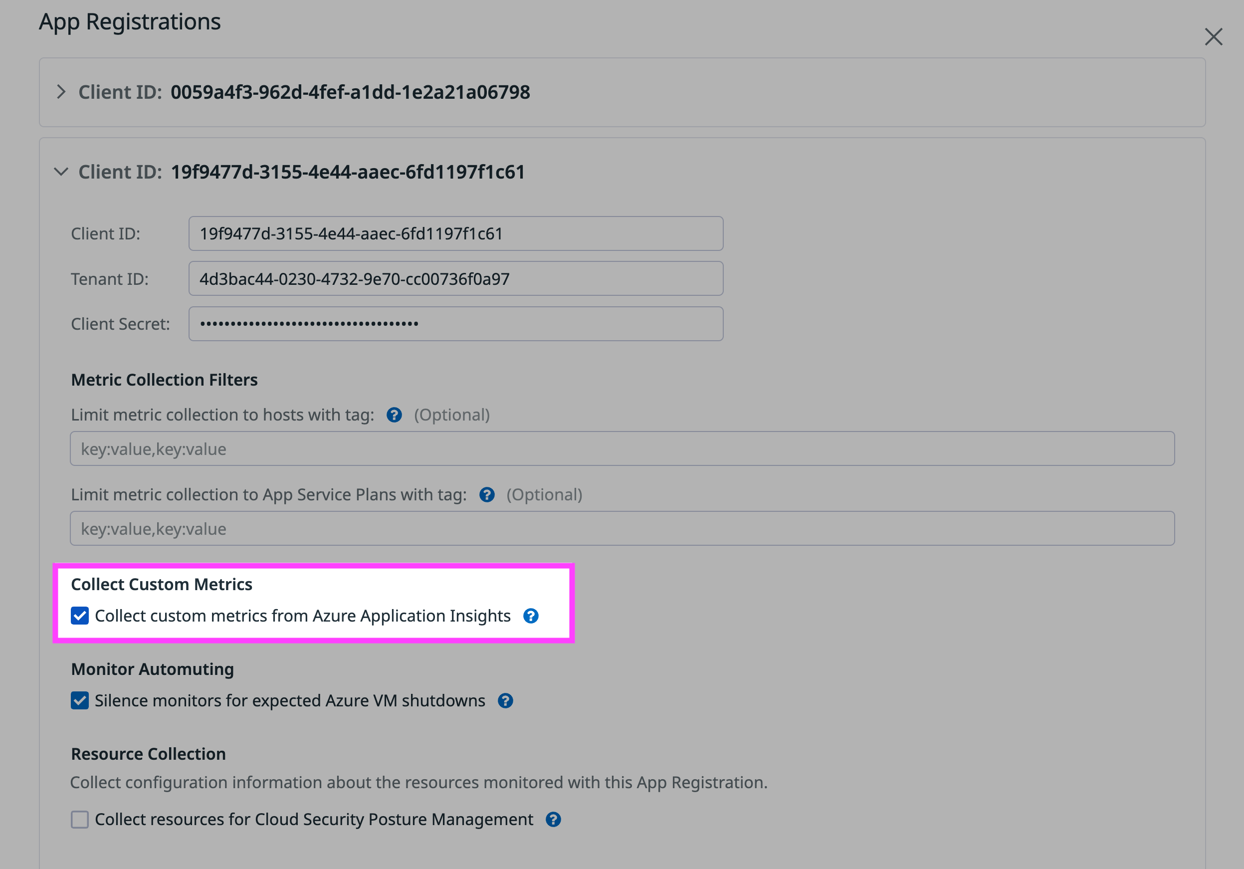 Collect custom metrics directly from App insights with a single click.