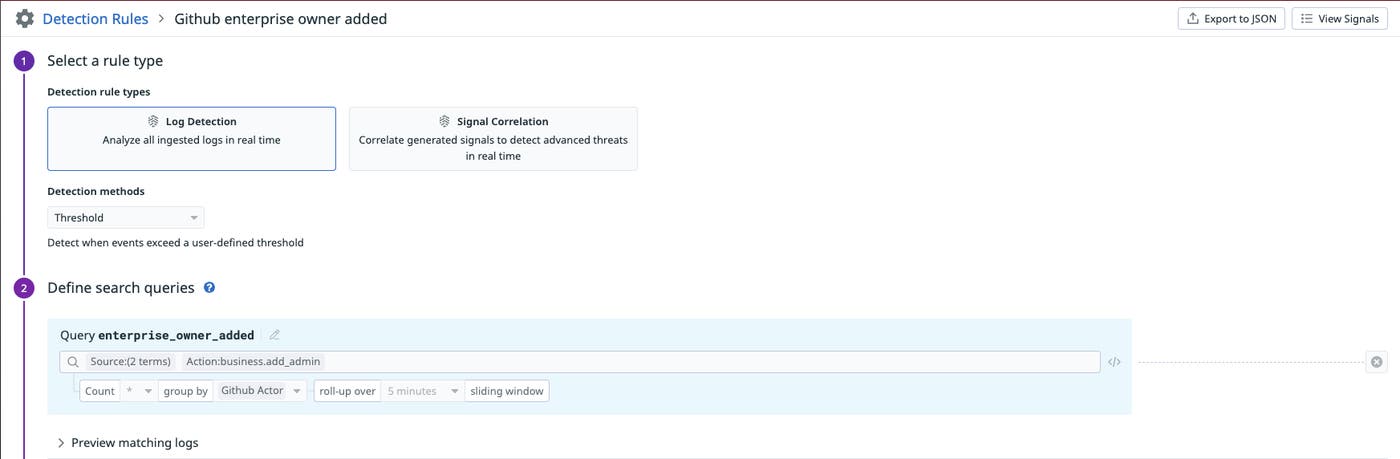 Datadog Cloud SIEM rule detecting the addition of an enterprise owner in GitHub Datadog Cloud SIEM rule detecting the addition of an enterprise owner in GitHub