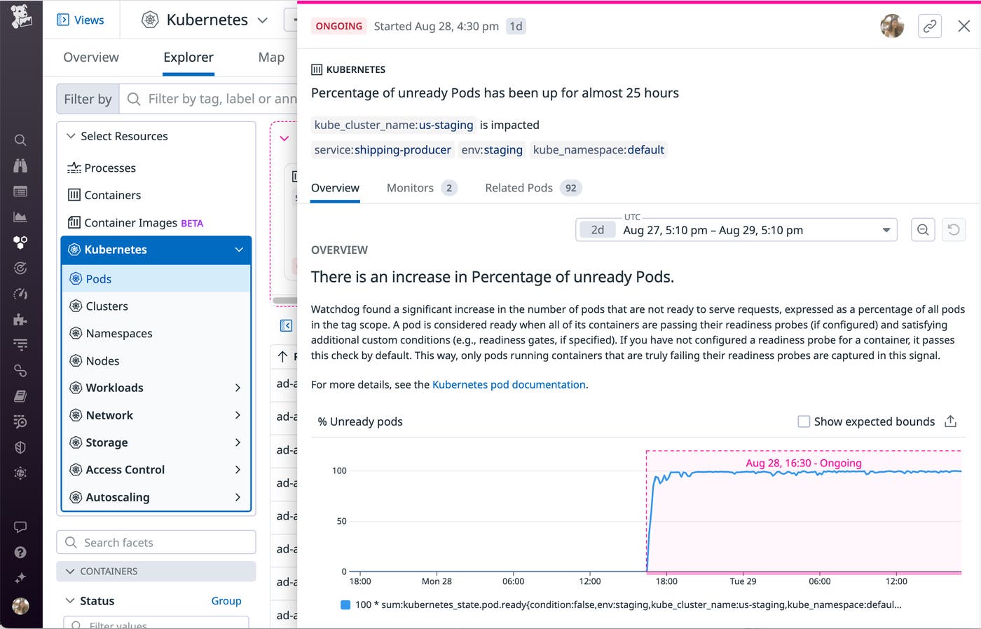 Watchdog Insights identified an increase in the percentage of unready pods in a GKE cluster. Watchdog Insights identified an increase in the percentage of unready pods in a GKE cluster.