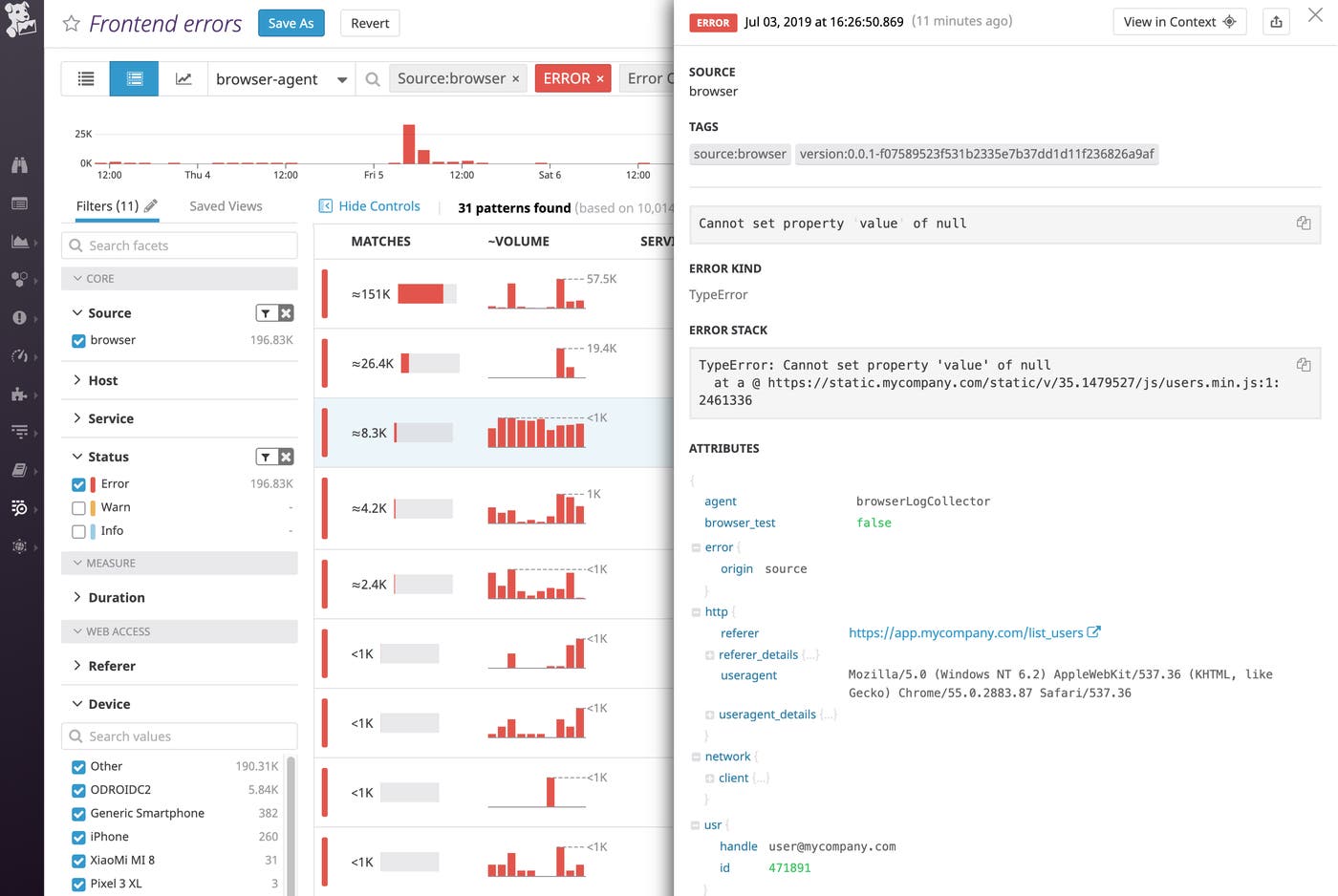 monitor JavaScript console error logs with Datadog monitor JavaScript console error logs with Datadog