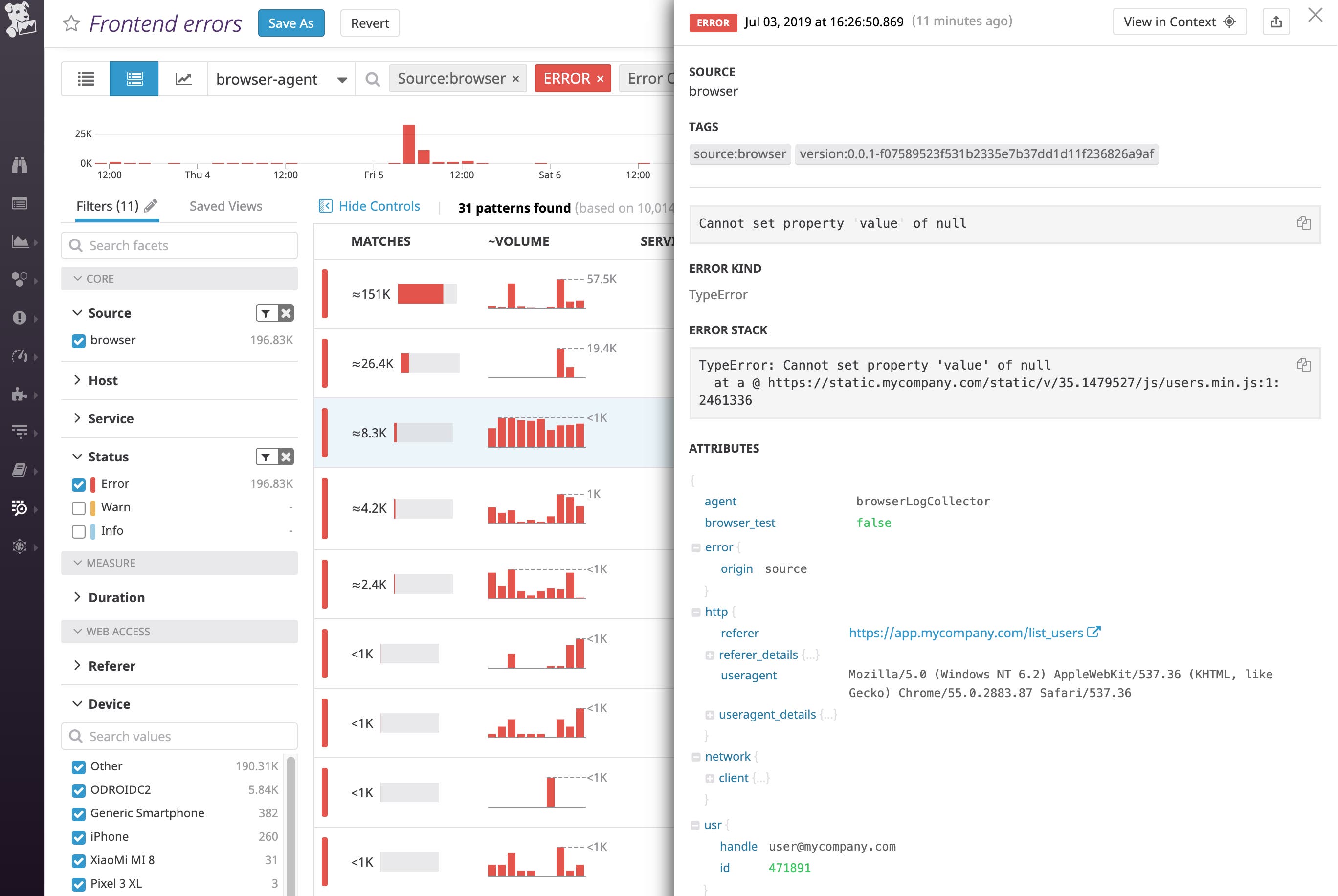 monitor JavaScript console error logs with Datadog monitor JavaScript console error logs with Datadog