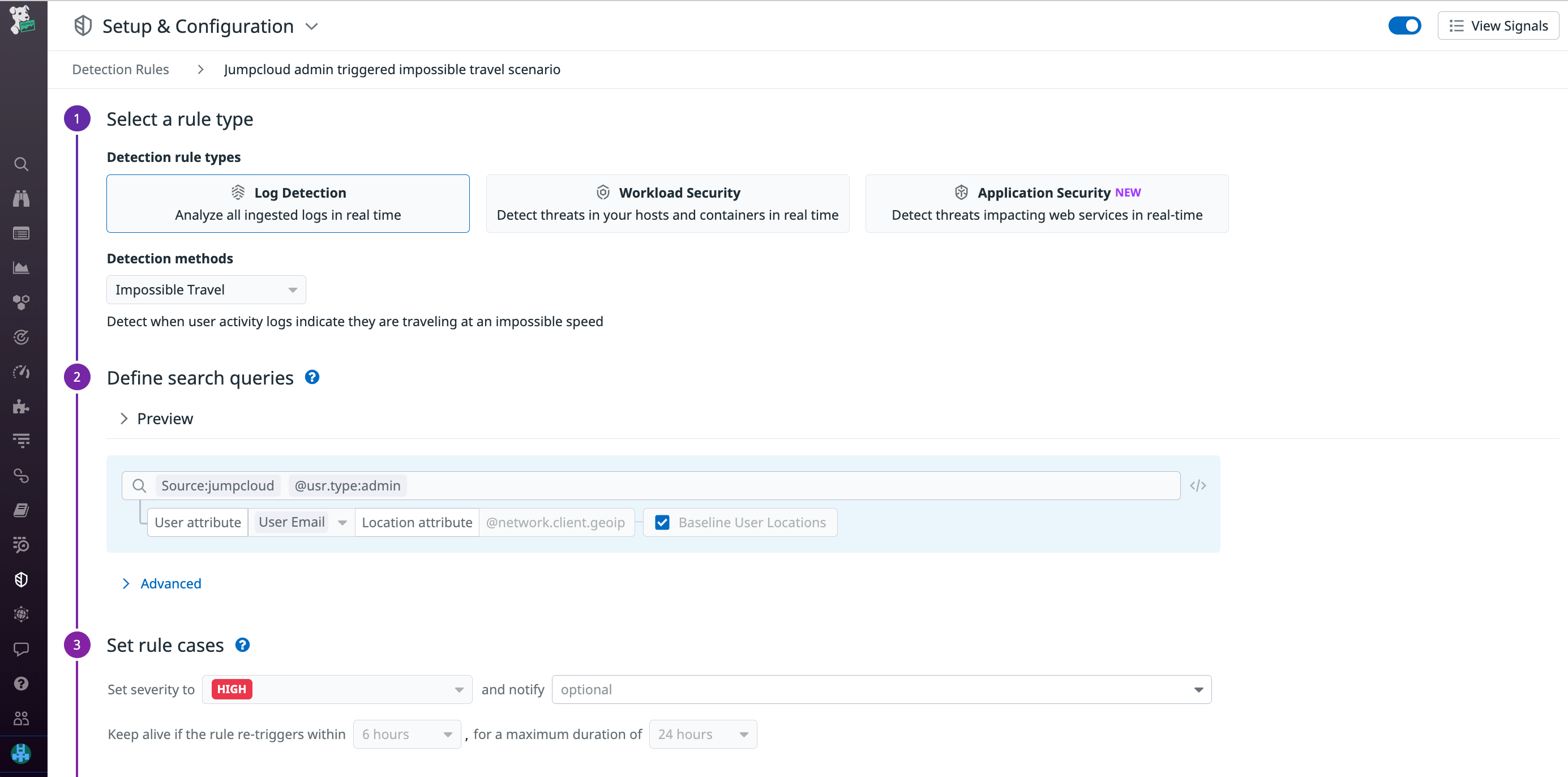 Flag suspicious behavior using OOTB cloud SIEM rules.