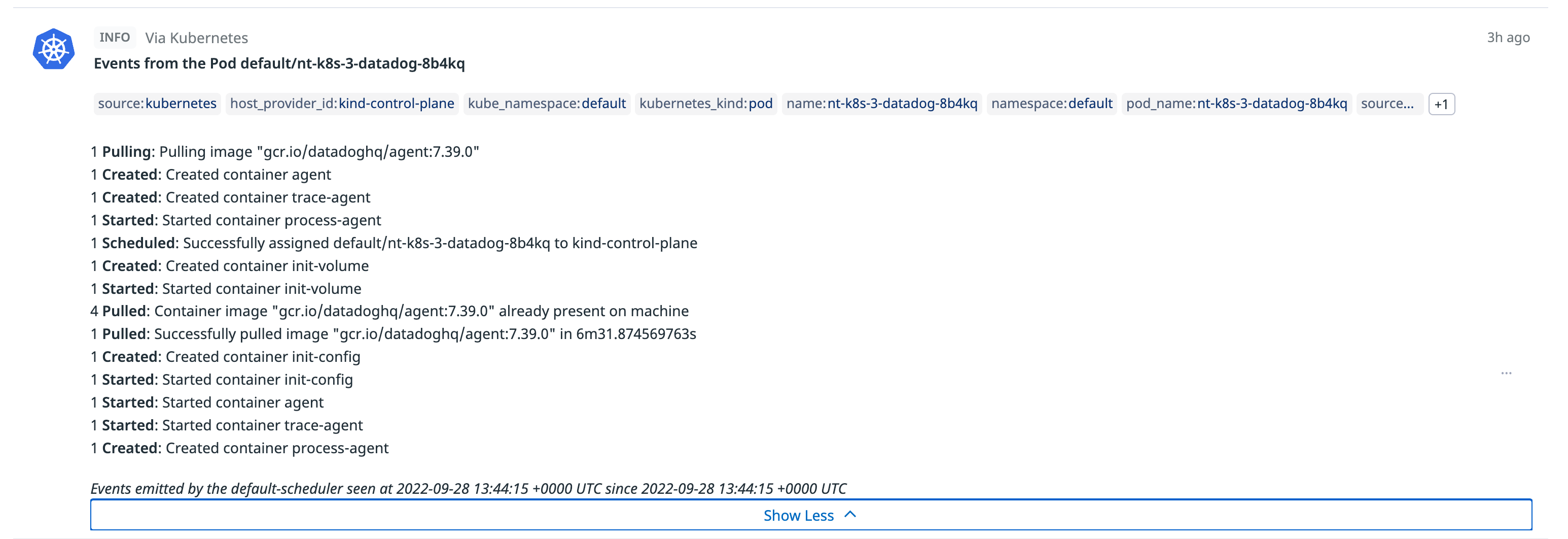 The Datadog Events Explorer provides a convenient way to monitor your Kubernetes events
