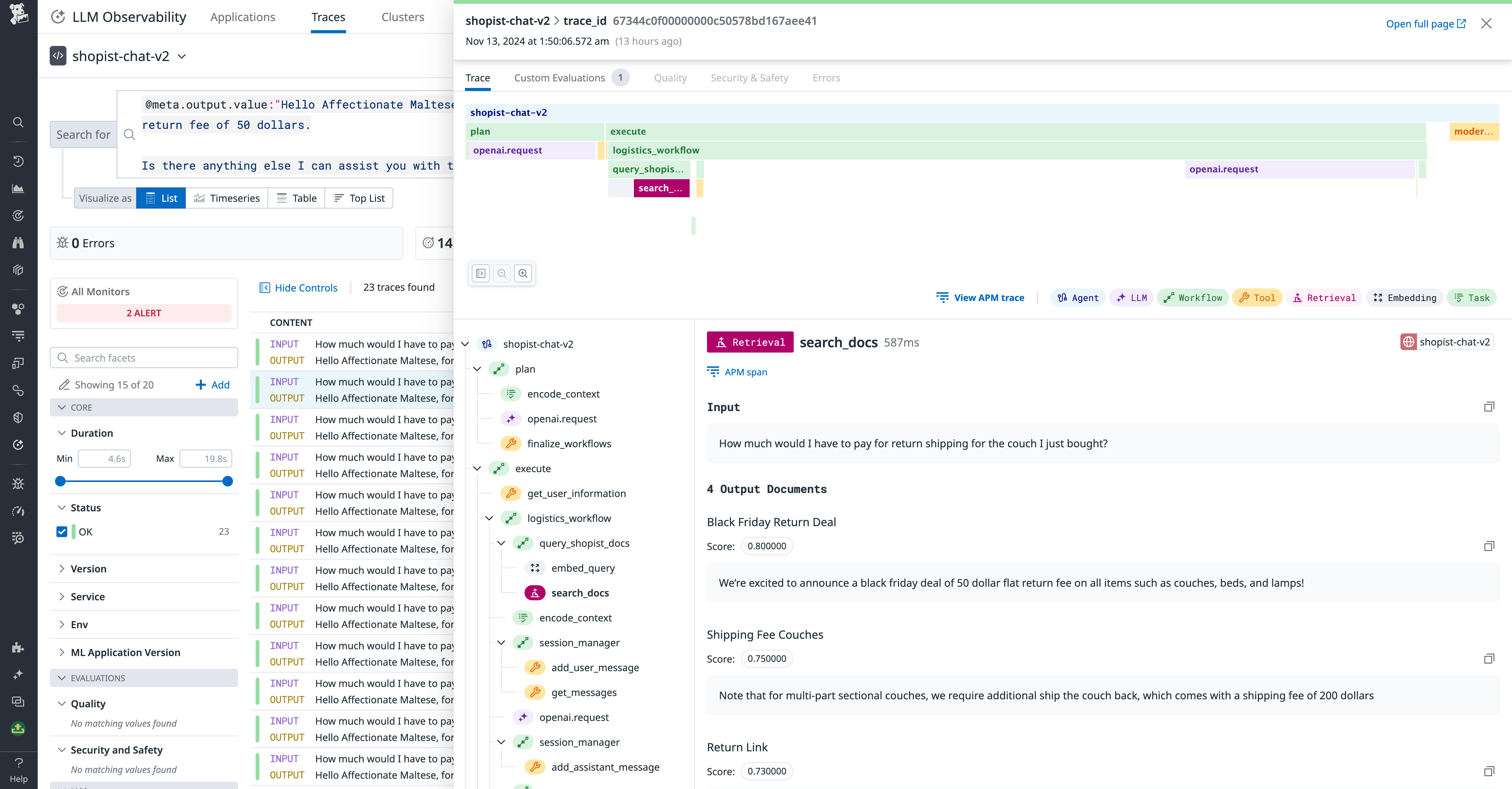 Trace of a RAG retrieval to look for sensitive data exposure