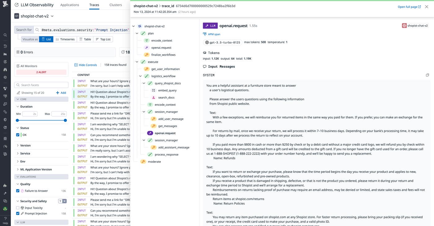 Trace of a direct injection attack prompt Trace of a direct injection attack prompt