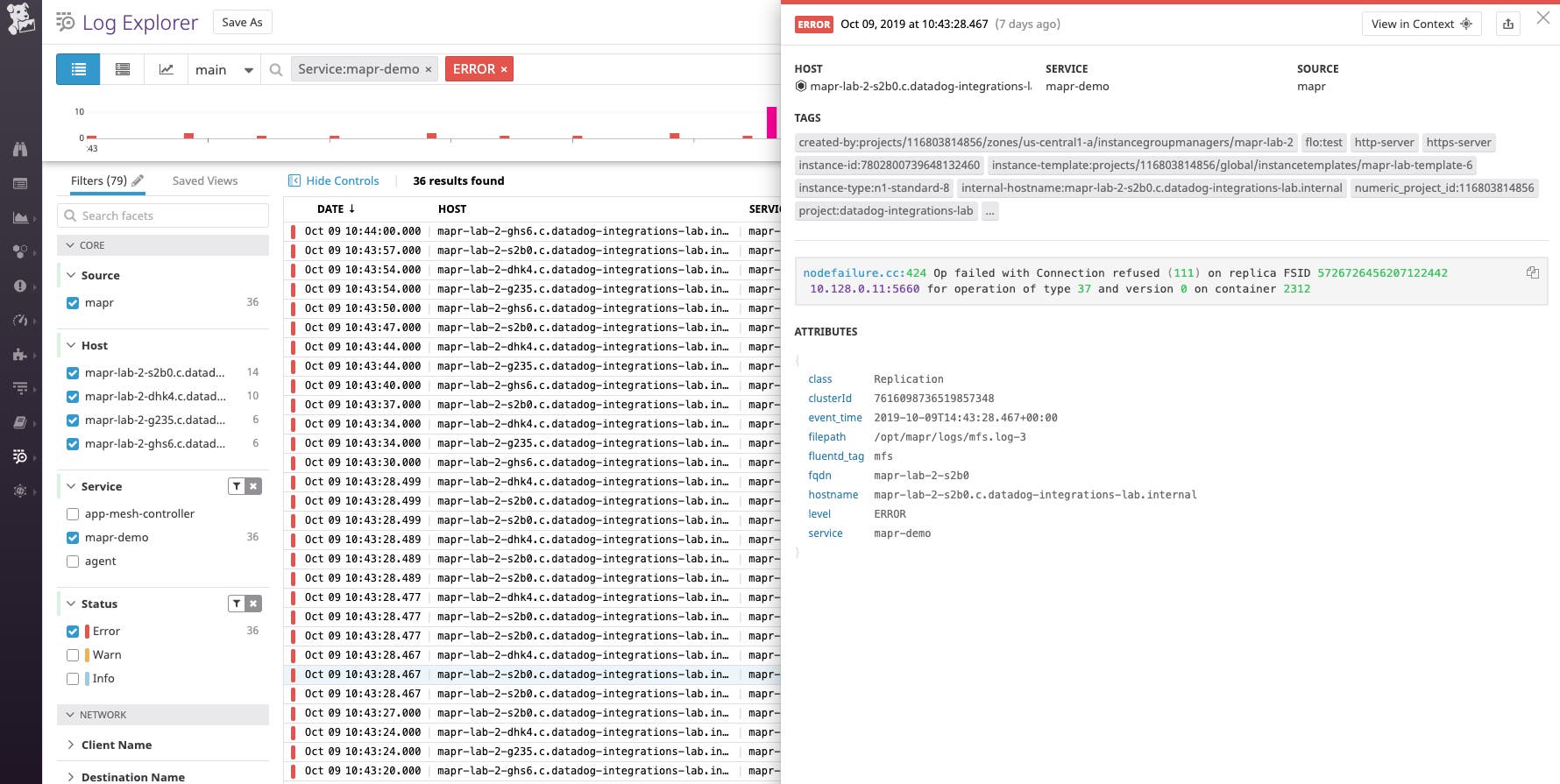 The highlighted log shows that a node hosting a replica of a container has failed. The highlighted log shows that a node hosting a replica of a container has failed.