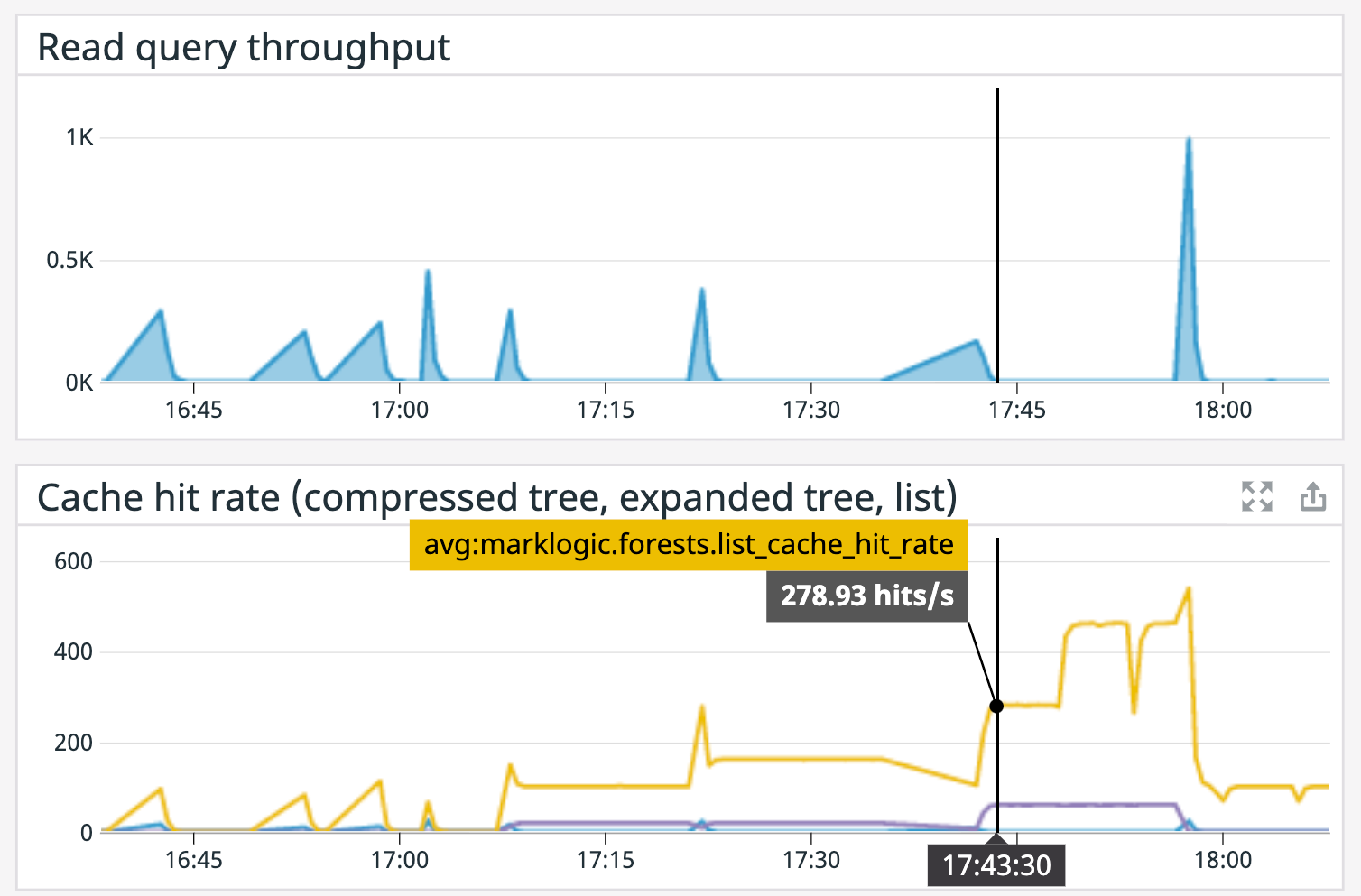 A custom dashboard showing MarkLogic storage metrics.