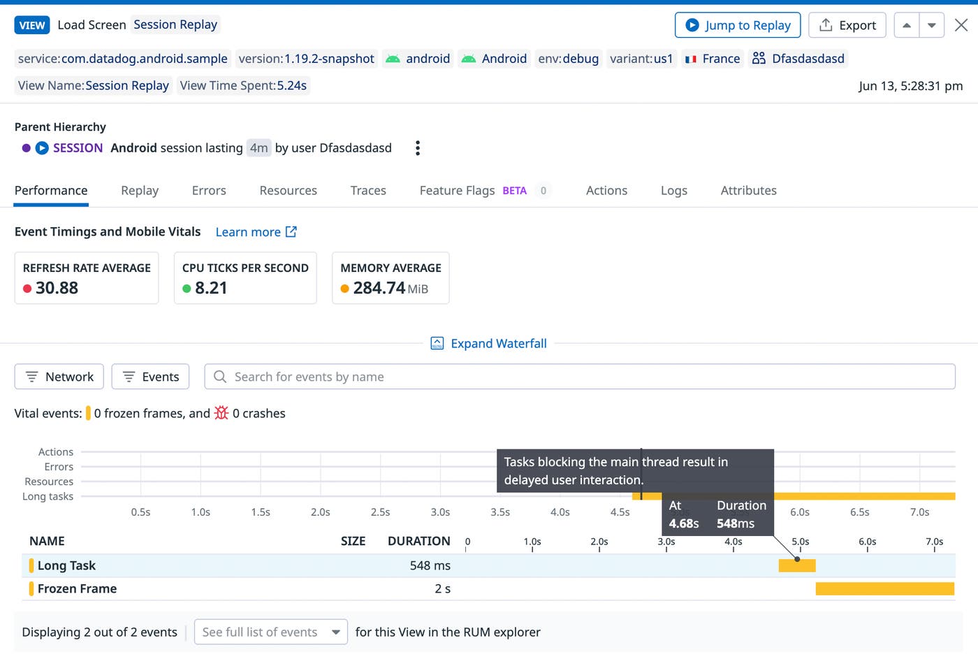 A view within a user session that includes a frozen frame. A view within a user session that includes a frozen frame.