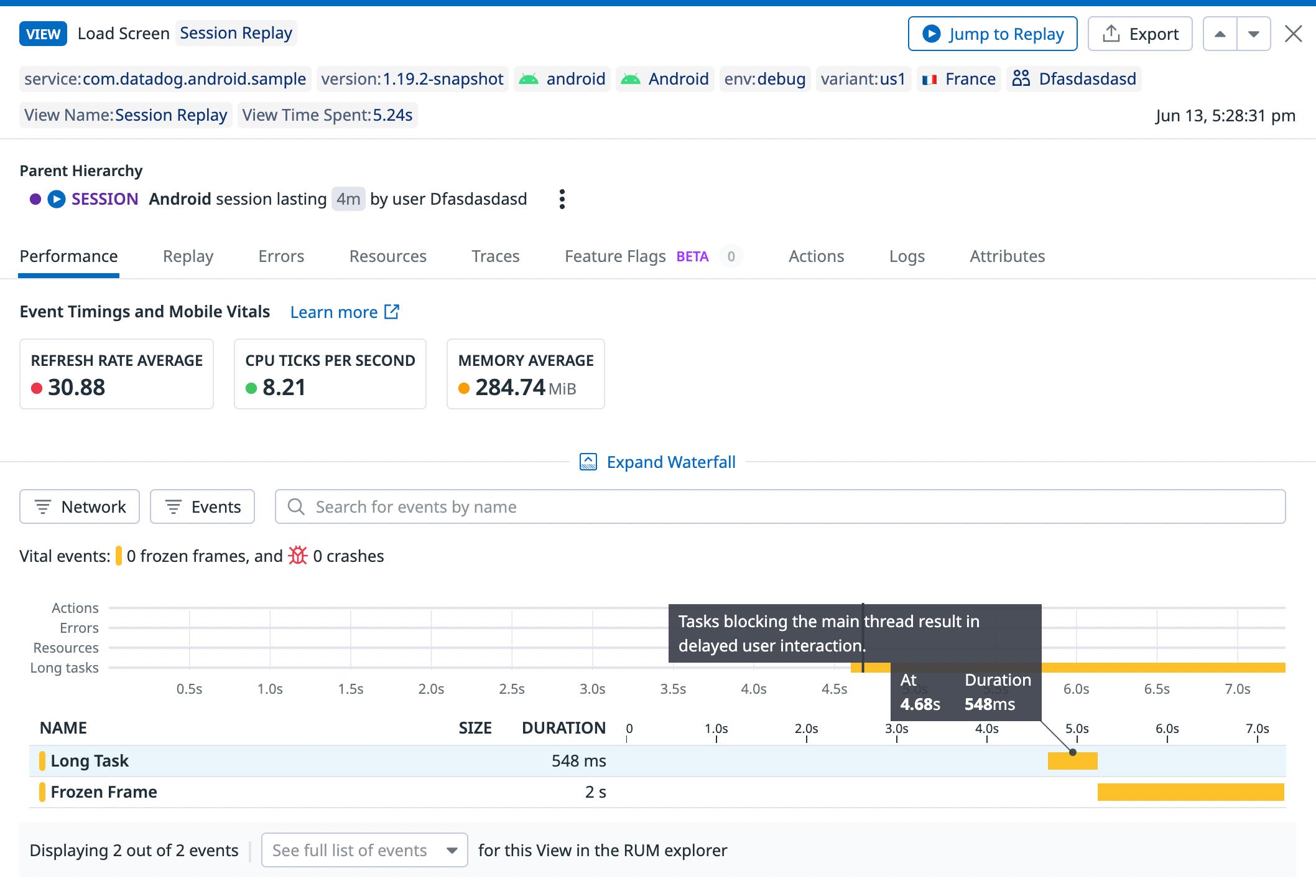 A view within a user session that includes a frozen frame. A view within a user session that includes a frozen frame.