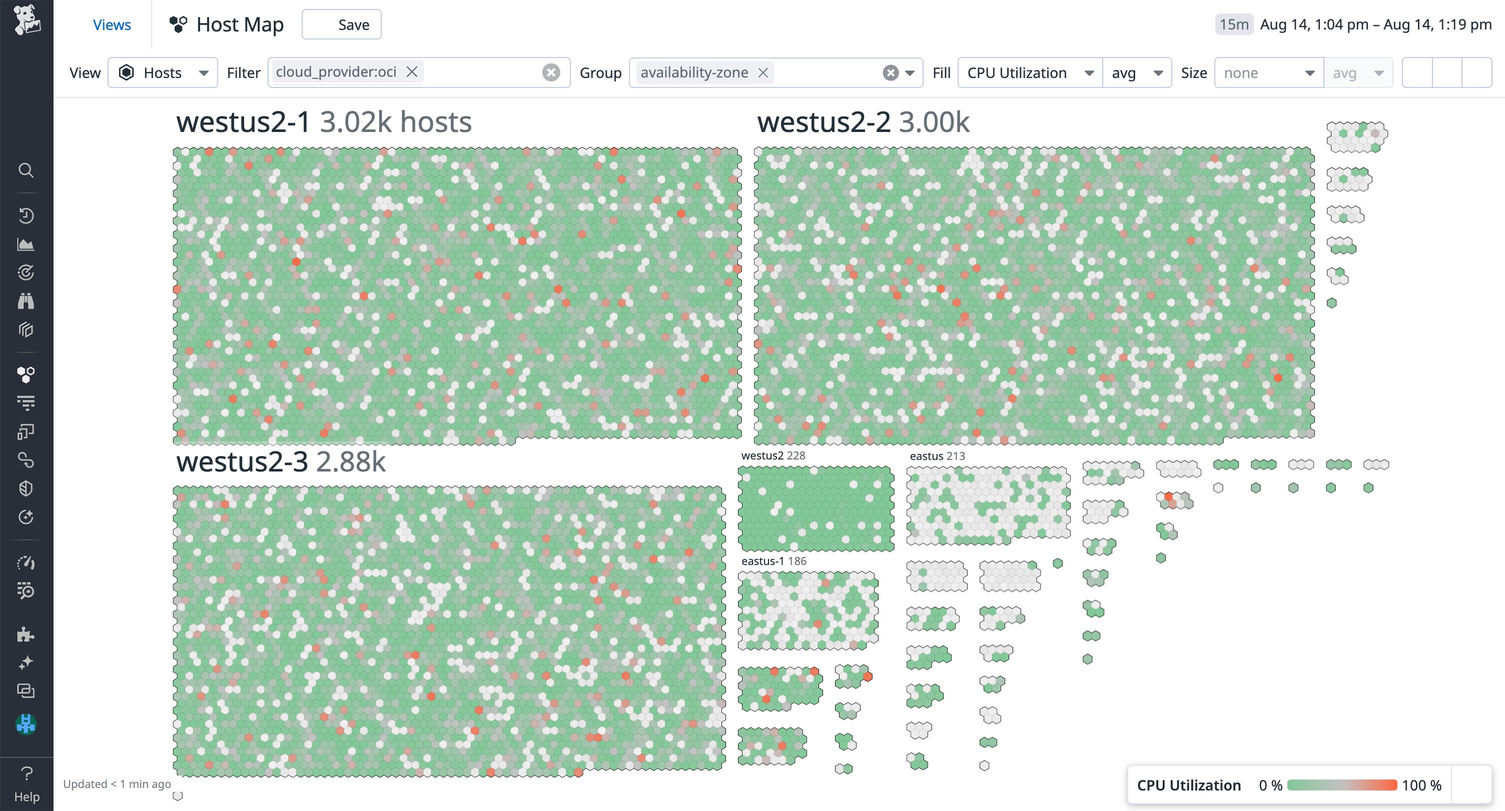 Monitor the health and usage of OCI hosts using Datadog Host map. Monitor the health and usage of OCI hosts using Datadog Host map.