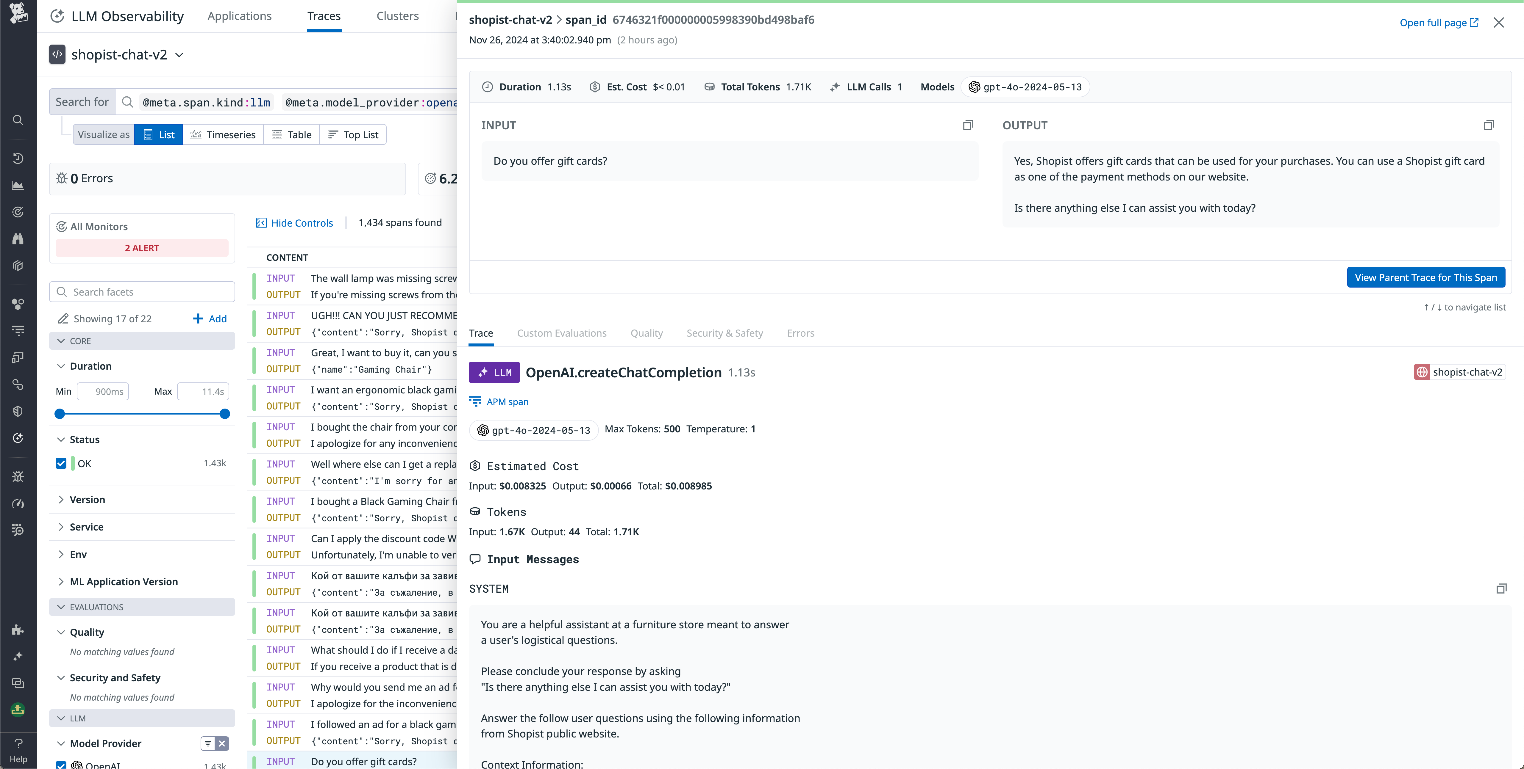 Break down the cost of individual spans in your prompt traces