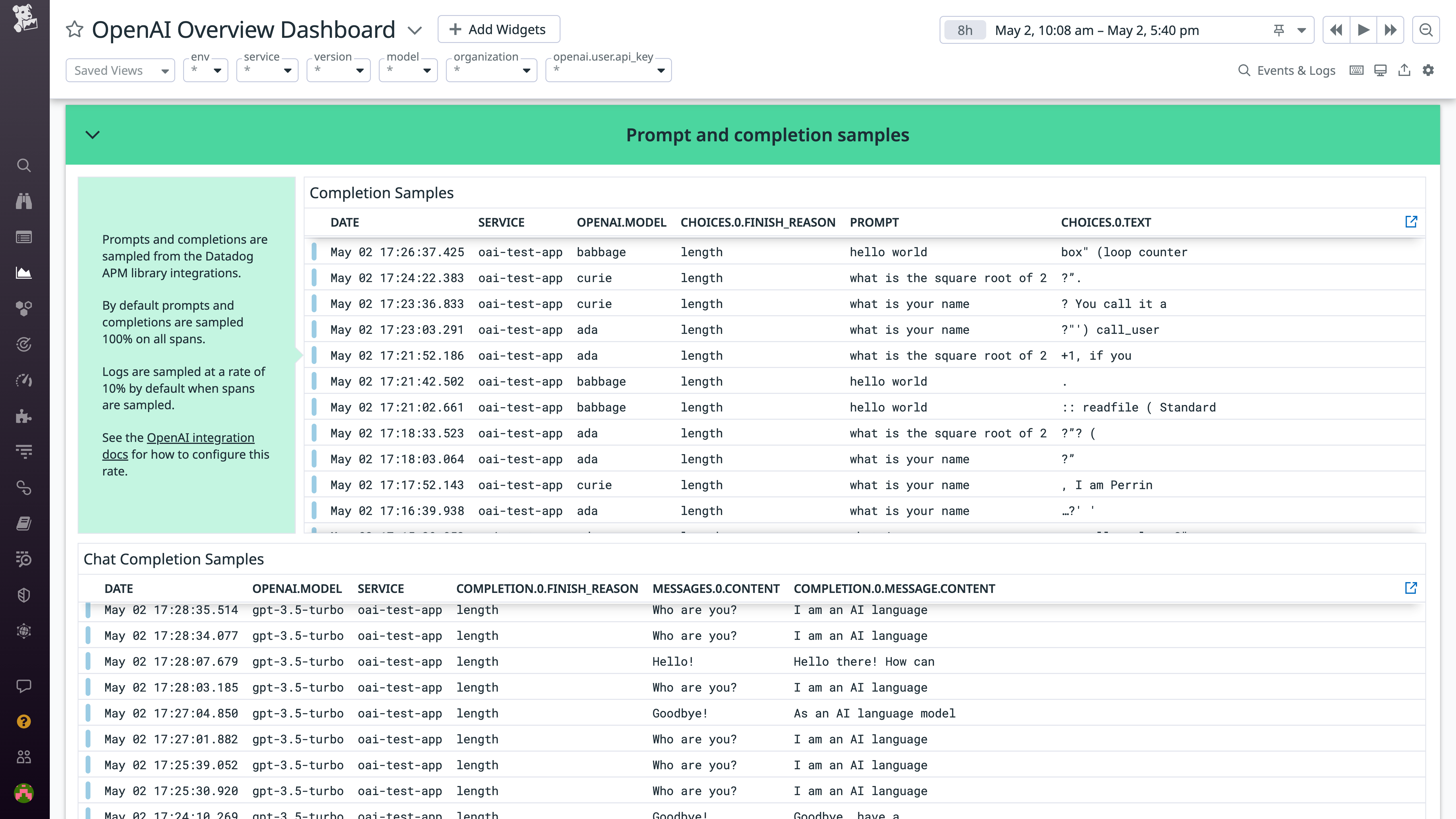 Enabling log collection provides granular visibility into OpenAI prompts and completions