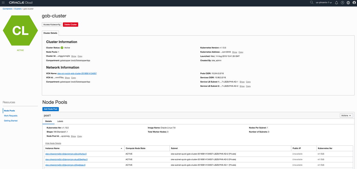 view of a cluster created with the oracle kubernetes engine view of a cluster created with the oracle kubernetes engine