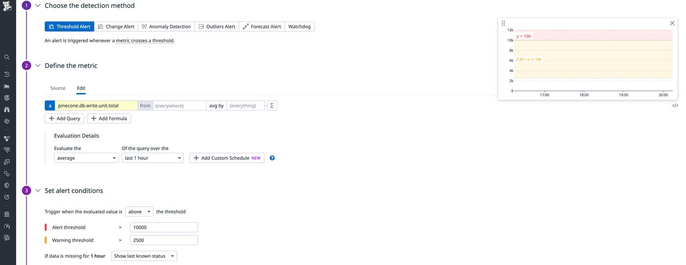 View of a user creating a monitor for serverless indexes using Datadog's preconfigured monitor template View of a user creating a monitor for serverless indexes using Datadog's preconfigured monitor template
