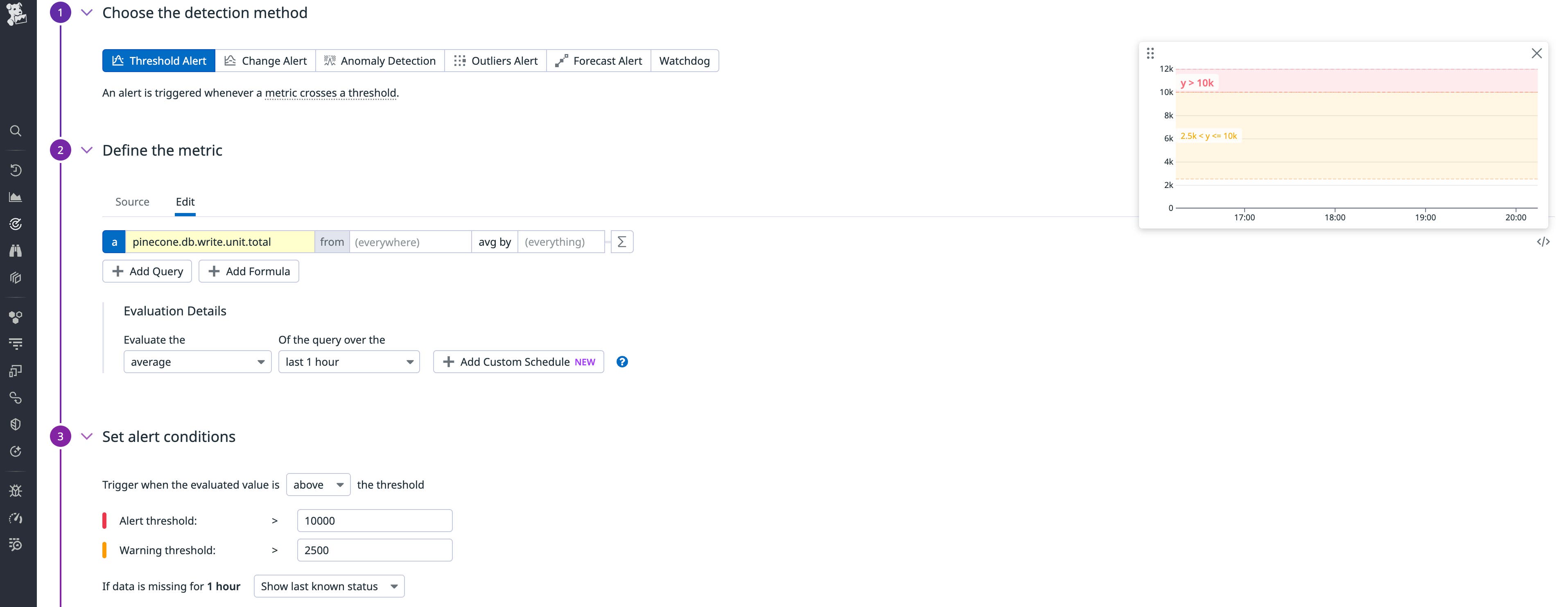 View of a user creating a monitor for serverless indexes using Datadog's preconfigured monitor template View of a user creating a monitor for serverless indexes using Datadog's preconfigured monitor template
