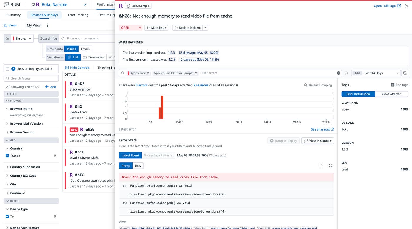 Roku view timeline showing an error Roku view timeline showing an error