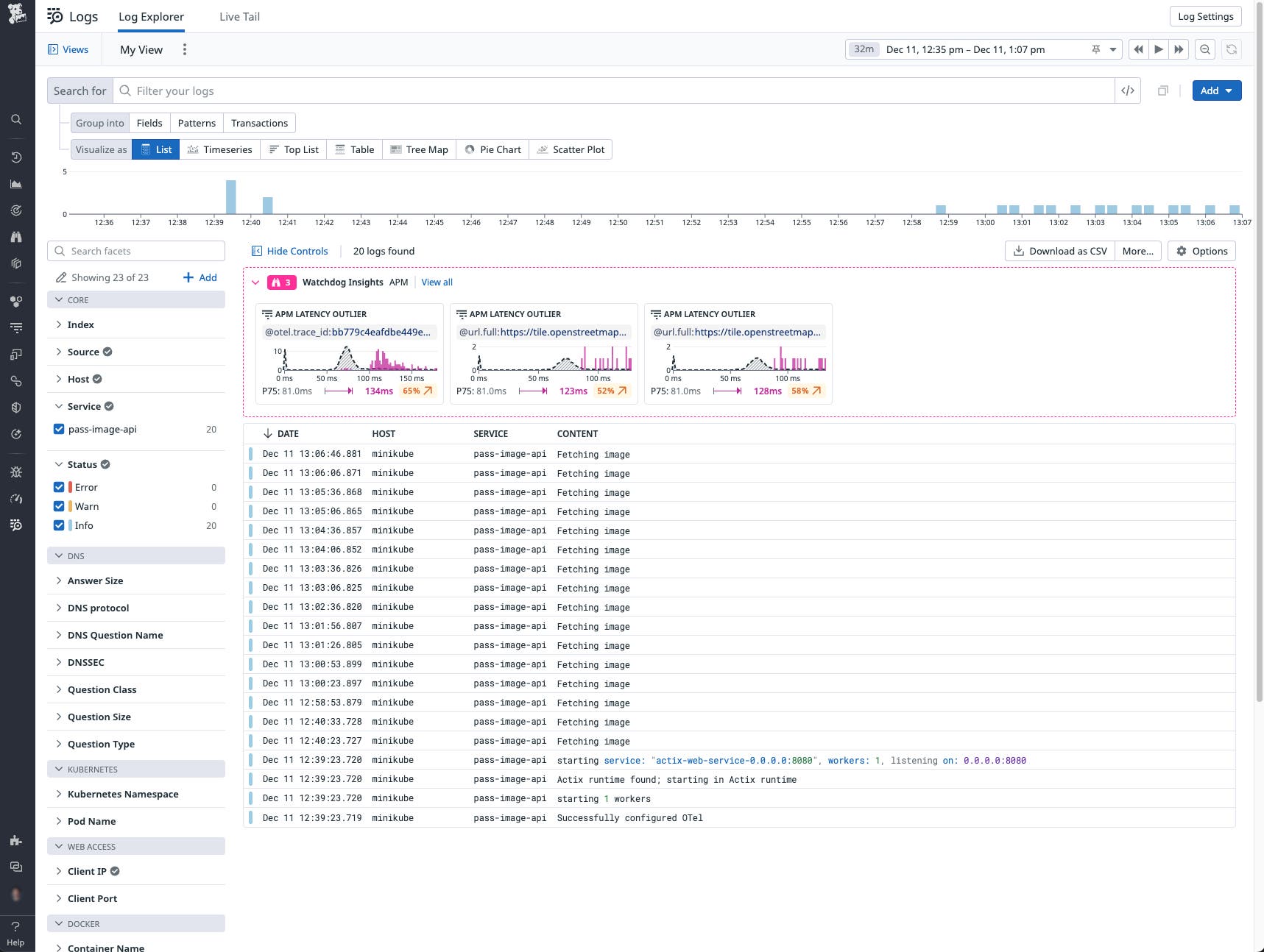 OTel logs received by Datadog Log Management. OTel logs received by Datadog Log Management.
