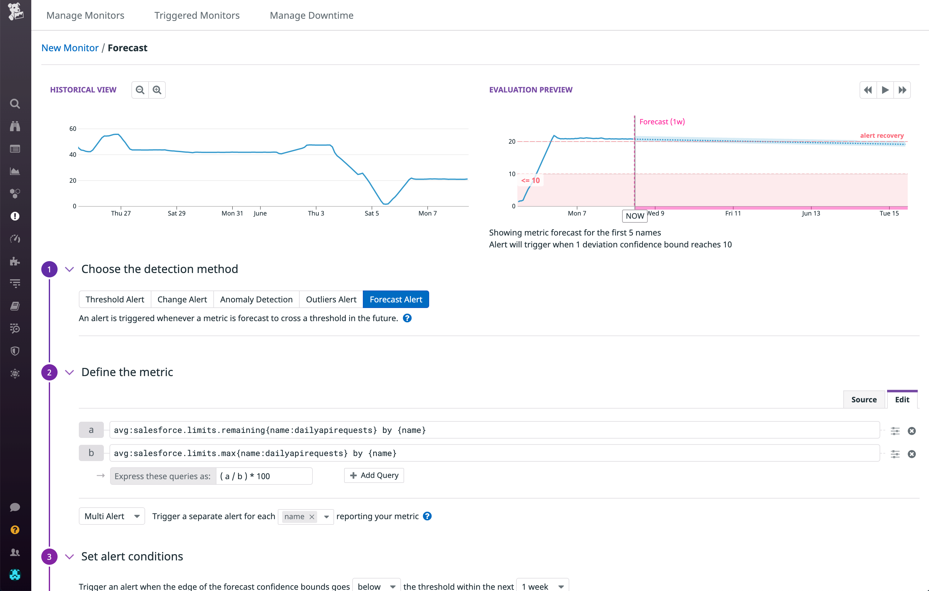 Create a forecast monitor to alert you if you're in danger of approaching API limits.