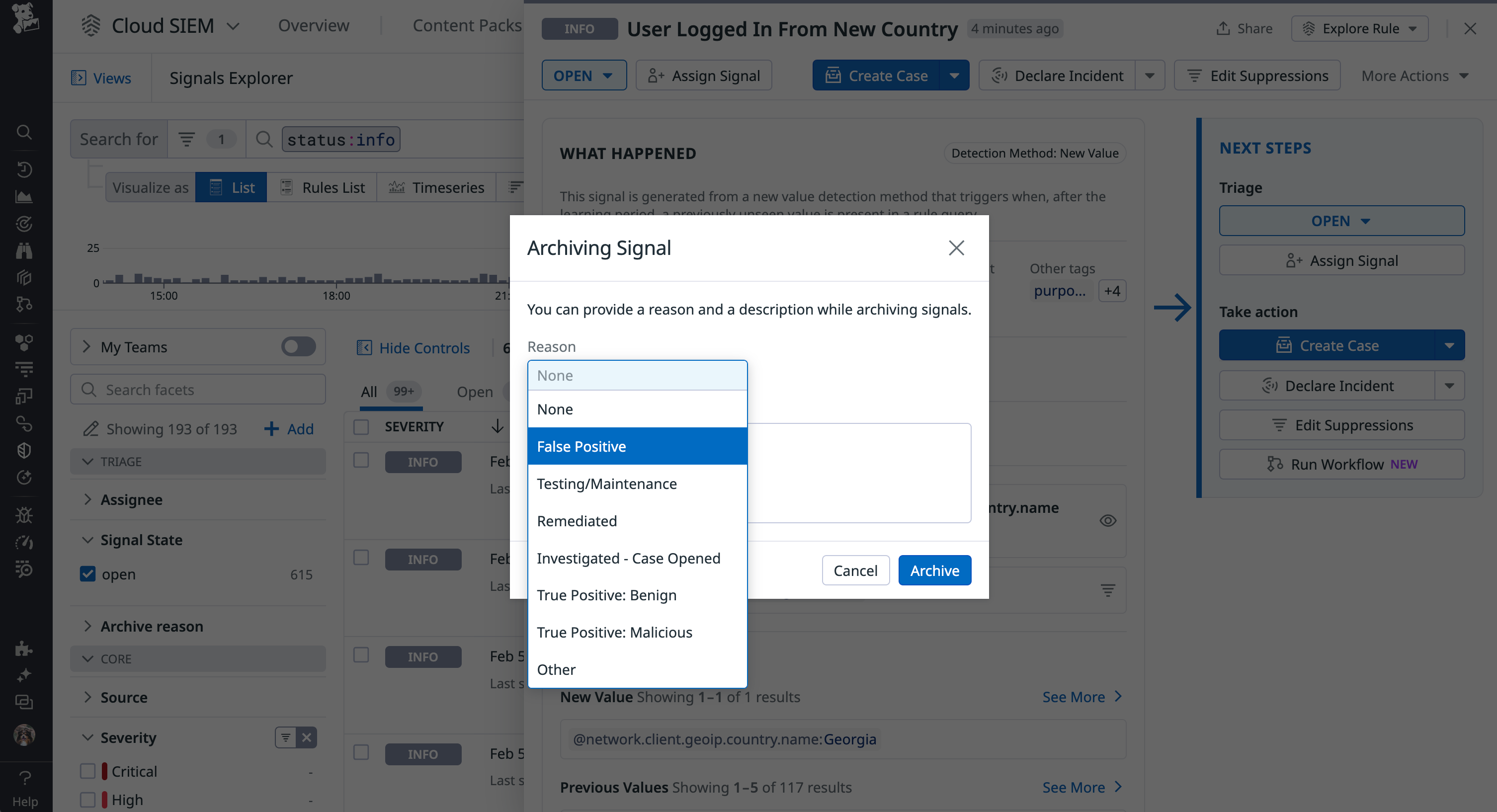 Archive a Datadog Cloud SIEM signal
