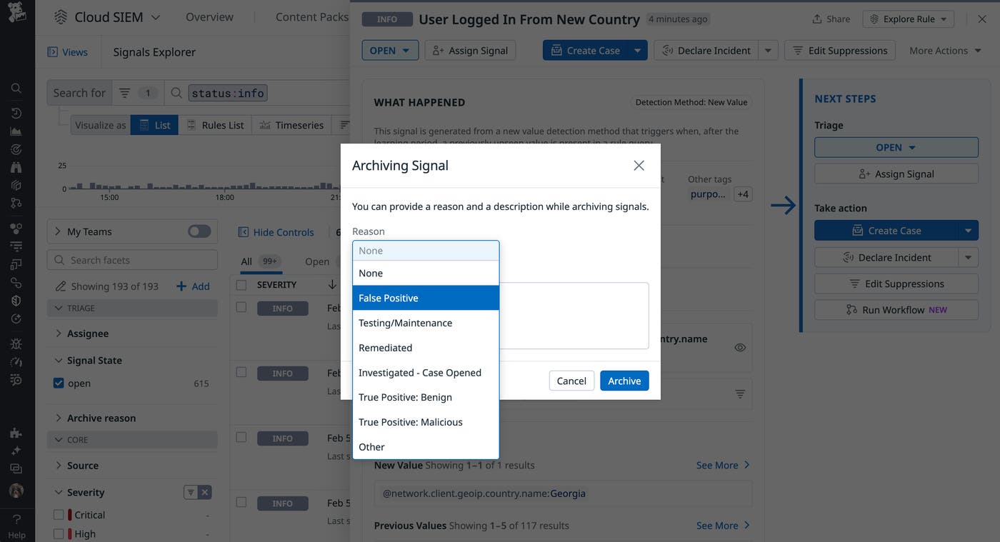 Archive a Datadog Cloud SIEM signal Archive a Datadog Cloud SIEM signal
