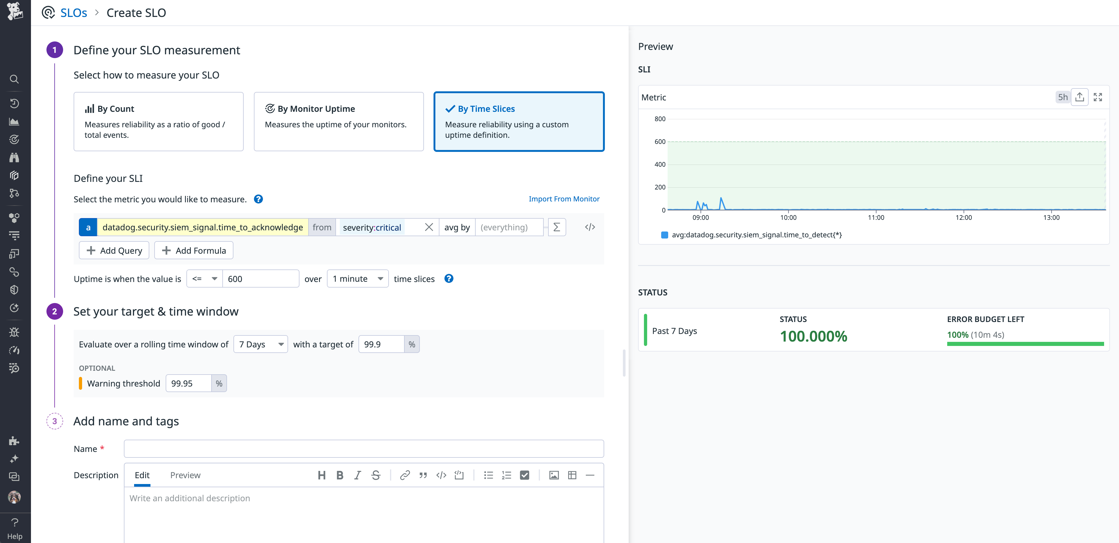 Create a Datadog SLO for the mean time to acknowledge