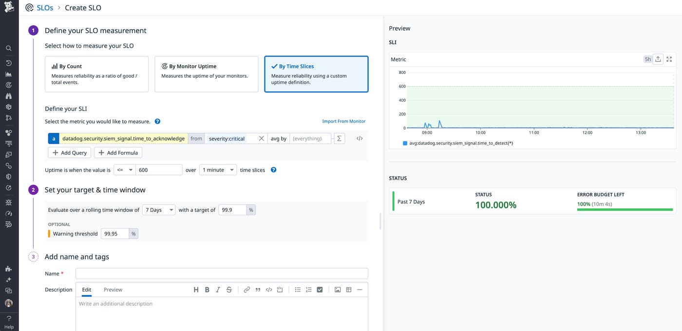 Create a Datadog SLO for the mean time to acknowledge Create a Datadog SLO for the mean time to acknowledge