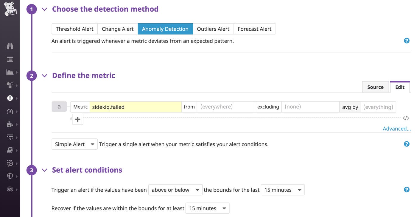Set up a monitor to detect anomalies in failed jobs. Set up a monitor to detect anomalies in failed jobs.